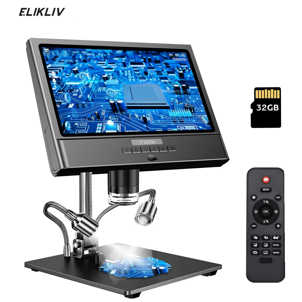 Elikliv Digital Microscope 10'' Screen 1300X Camera Soldering Microscope Adults