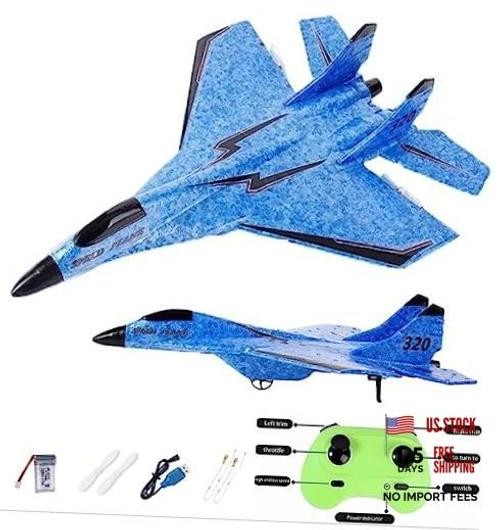 MAXBECK Remote Control Wireless Airplane Toy with Lights, Su-35 Rc Glider Blue