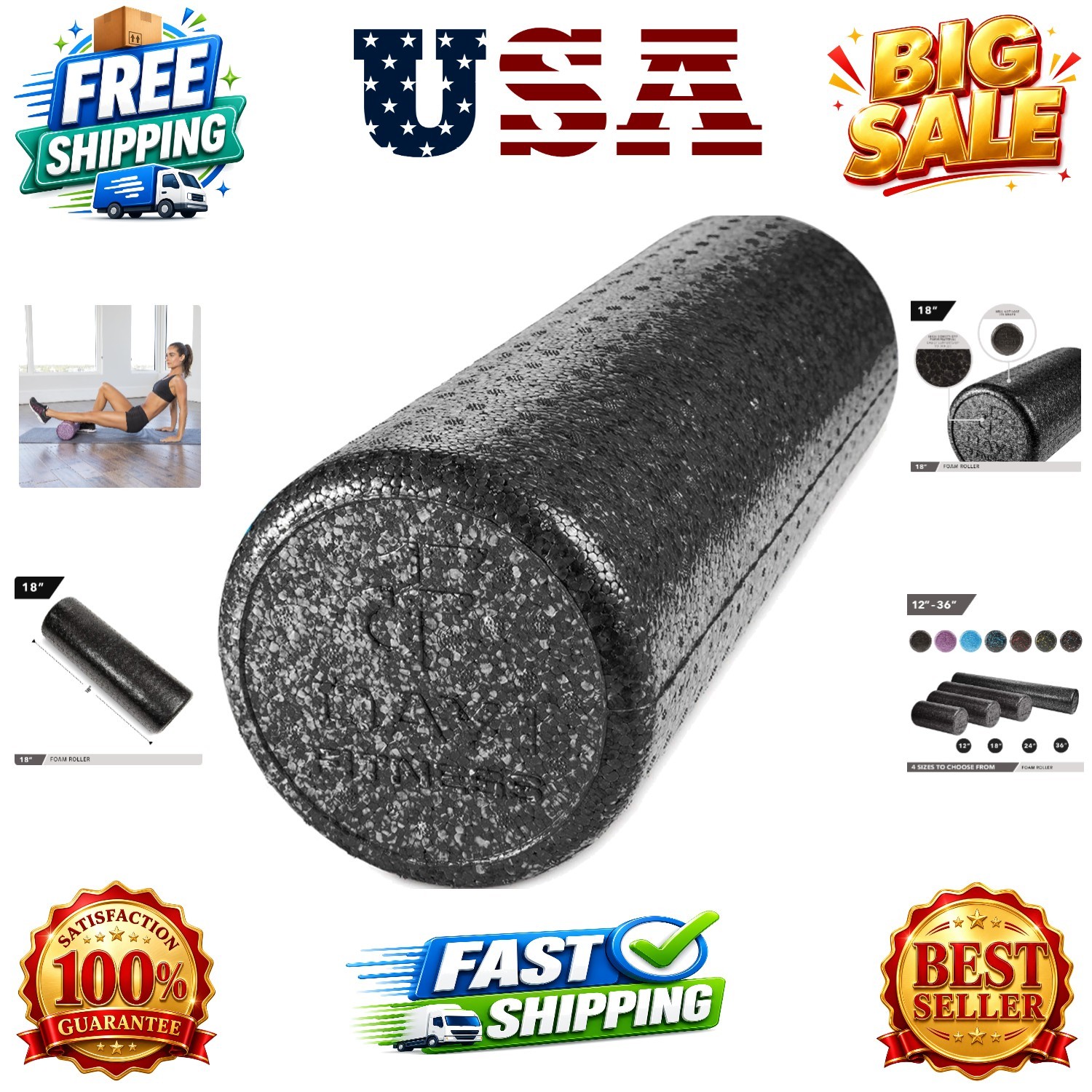 High Density Muscle Foam Rollers - Sports Massage Rollers for Stretching, Phy...