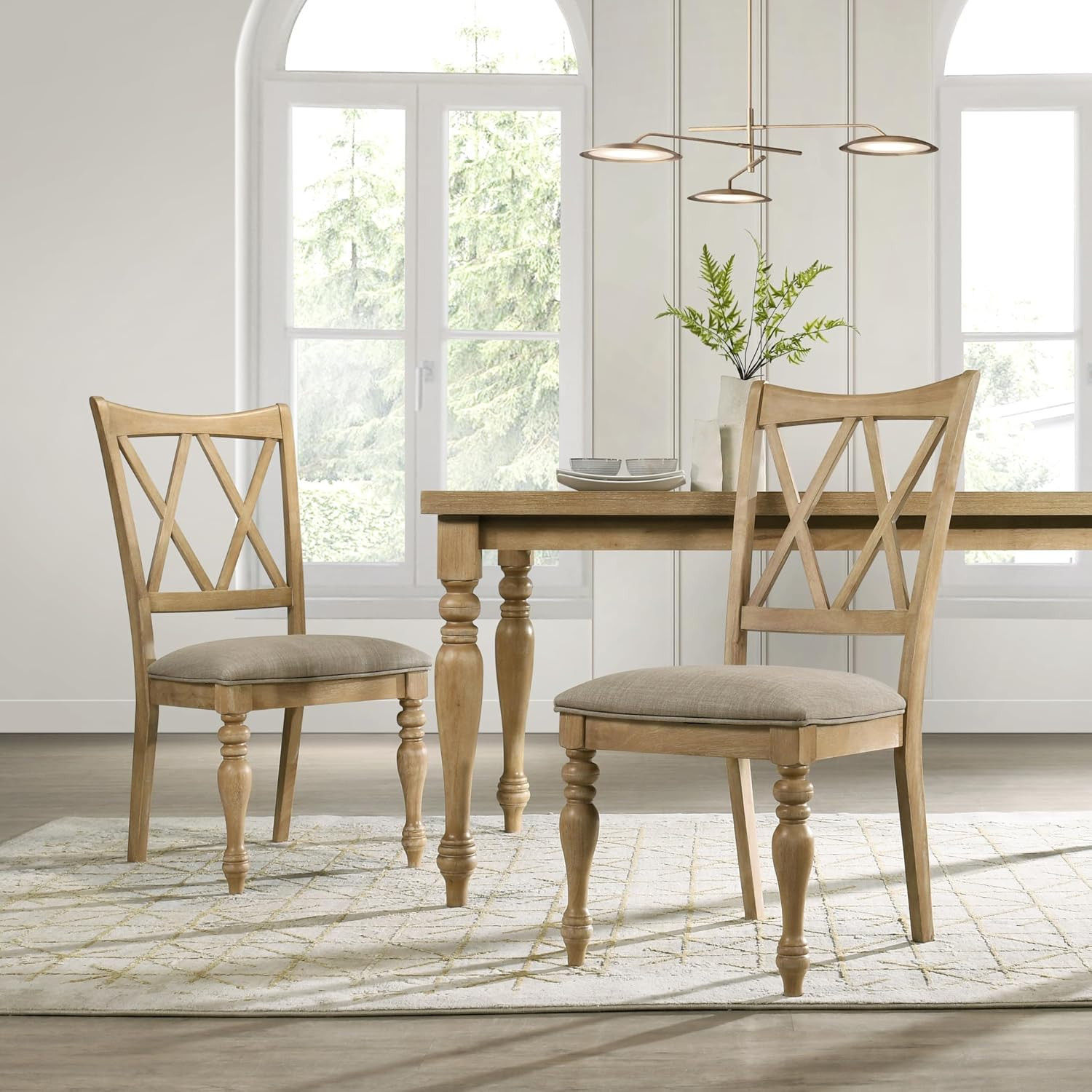 Verta 7-Piece Dining Table with 6 Cross Back Dining Chairs, Light Oak Finish