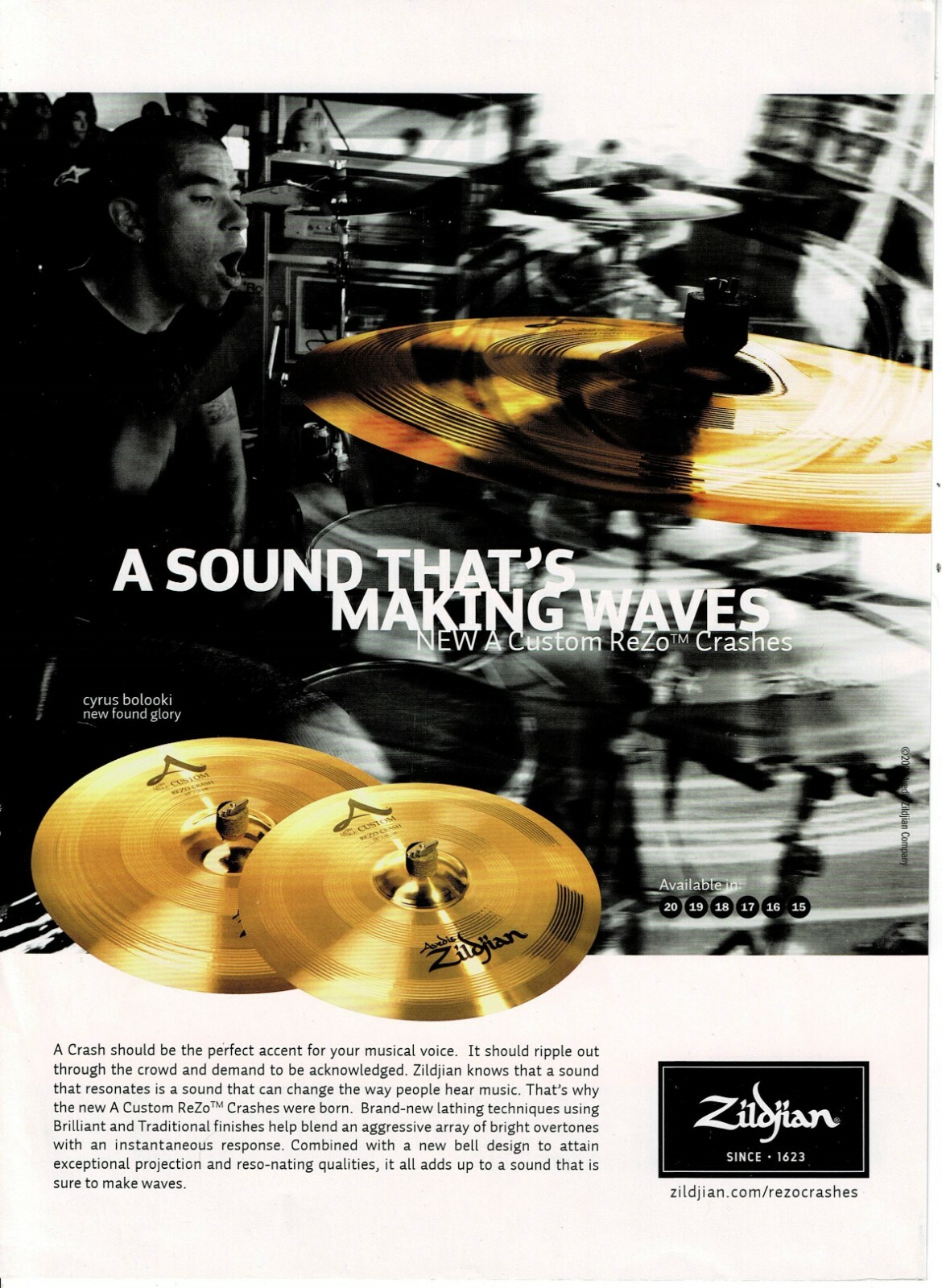 ZILDJIAN Cymbals - CYRUS BOLOOKI of NEW FOUND GLORY - 2016 Print Advertisement