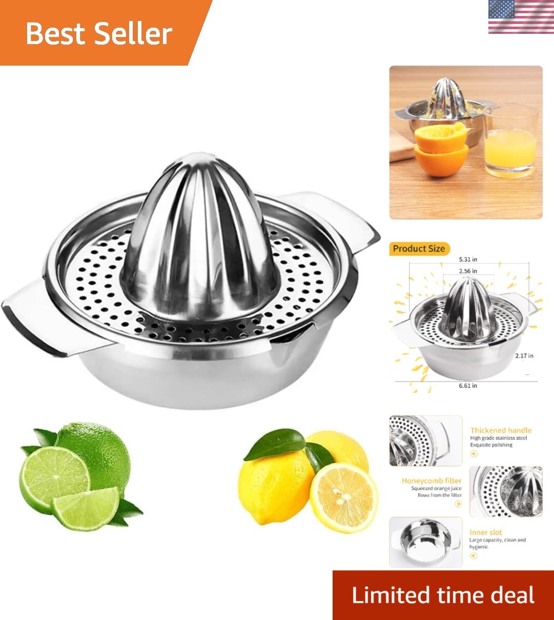 Stainless Steel Manual Juicer - Portable Hand Squeezer for Juice Lovers