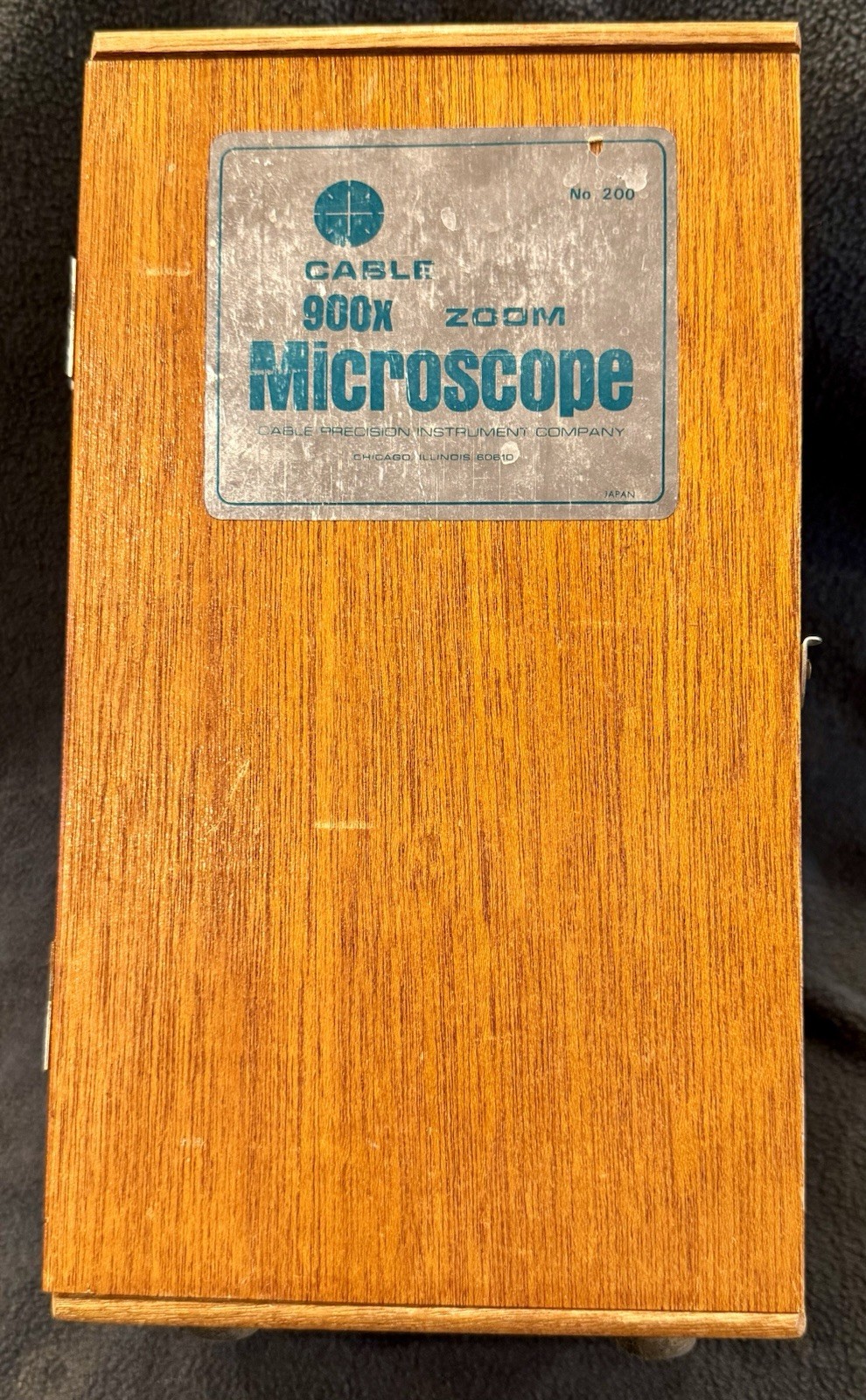 Vintage Cable 900X Zoom Microscope No. 200 Japan Wood Case Tested Focus Works