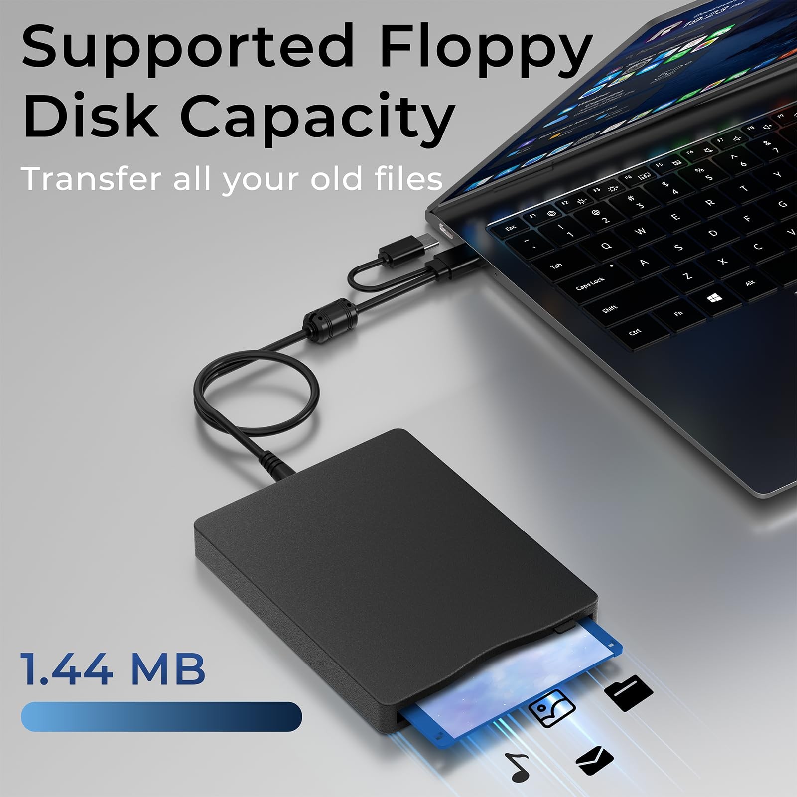 MthsTec USB Floppy Drive, External 3.5" USB & TypeC Floppy Disk Reader, Exter...