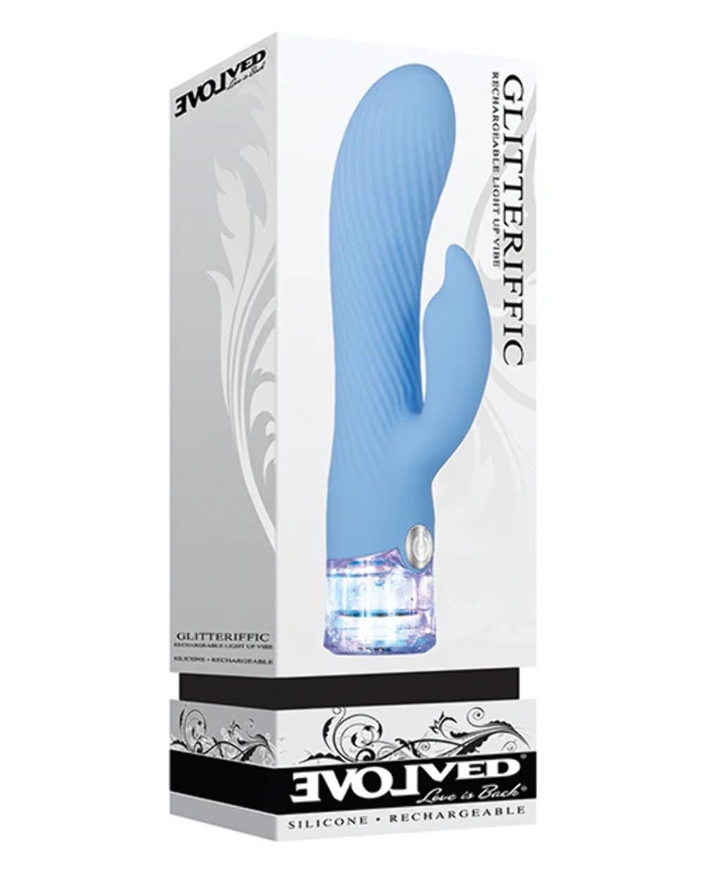 Glitteriffic Rechargeable Light Up Vibrator Multi Function Waterproof Blue