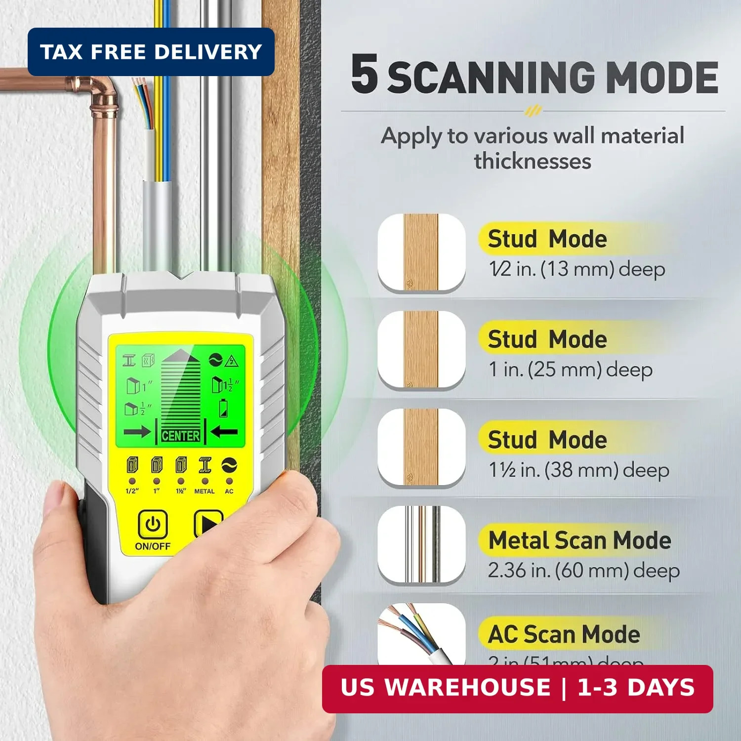 Stud Finder Wall Scanner Sensor - 5 in 1 Stud Sensor Detector Wall Scanner with