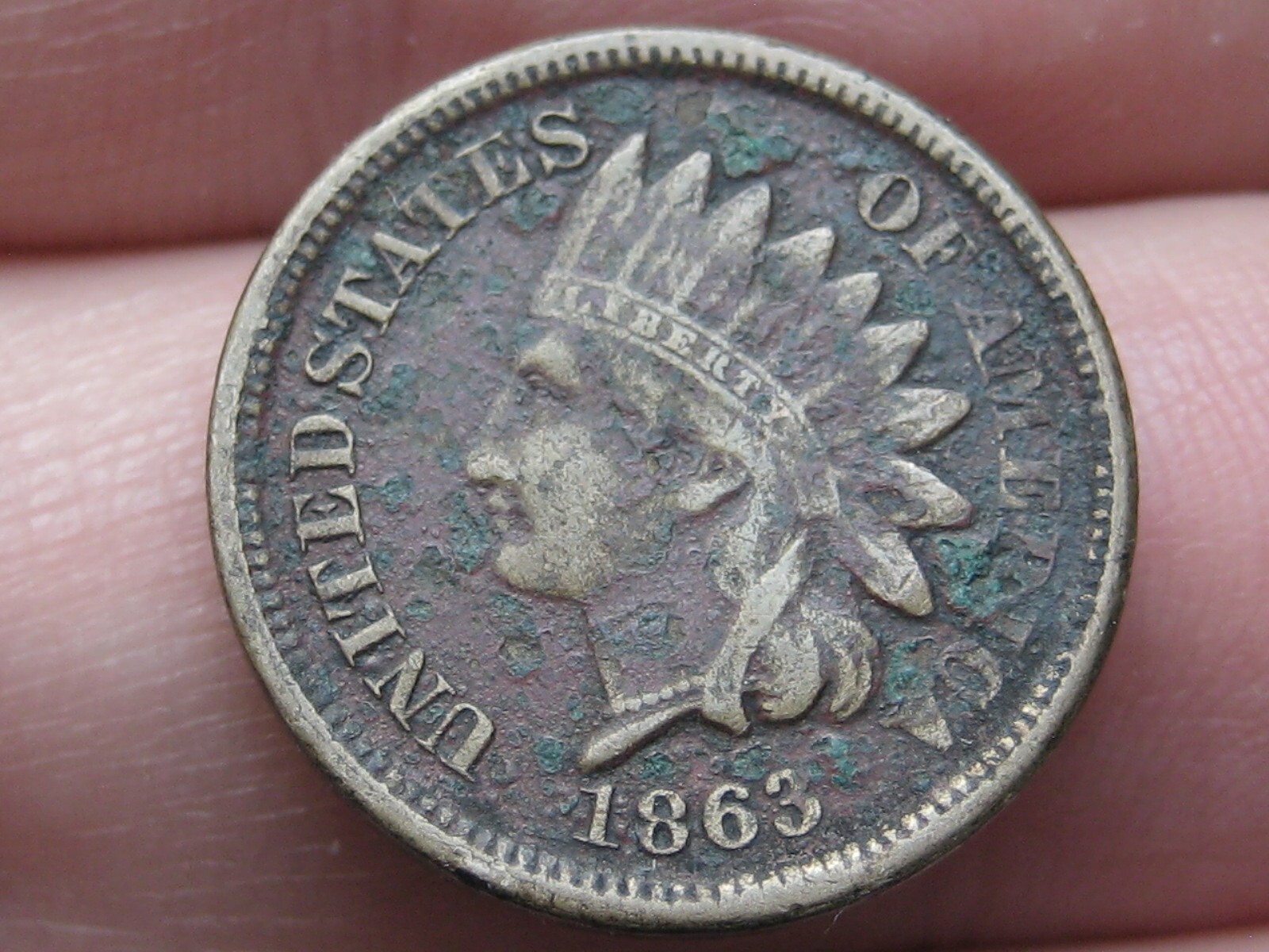 1863 Copper Nickel Indian Head Cent Penny- VF Details, Full LIBERTY Shows