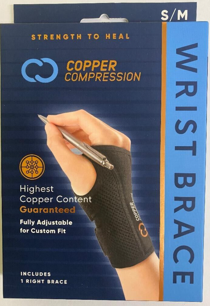 (NEW) Copper Compression Wrist Brace Fits Right Hand S/M