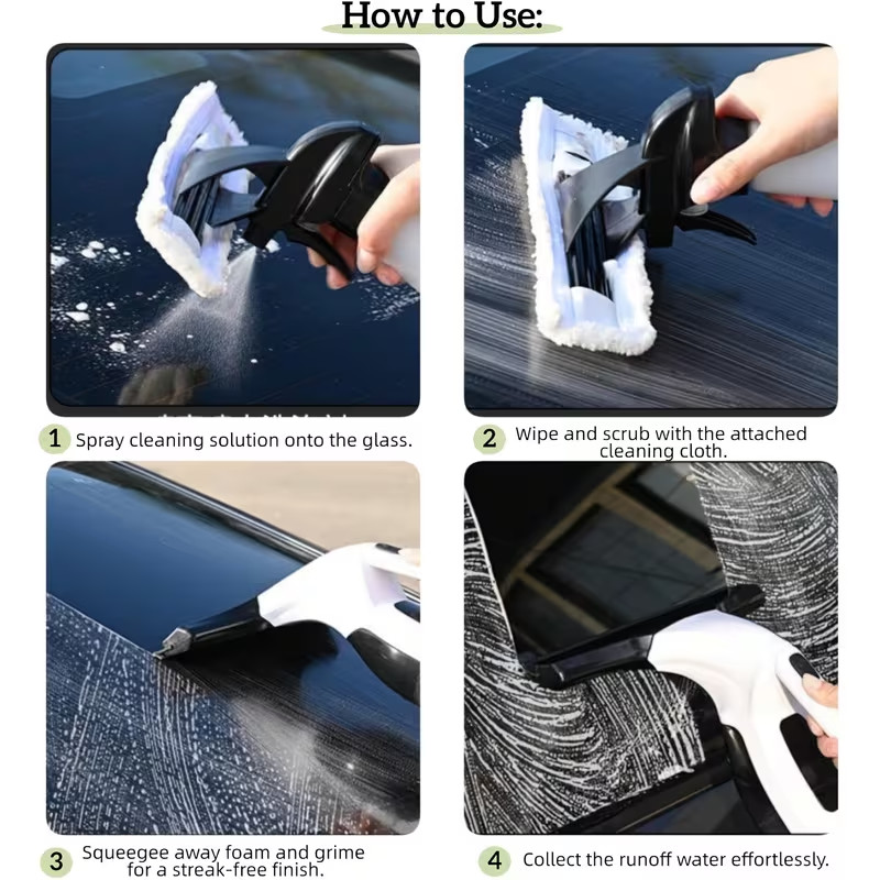Window Vacuum Squeegee Cordless, 2000Pa Electric Window Cleaner Tool with Tank