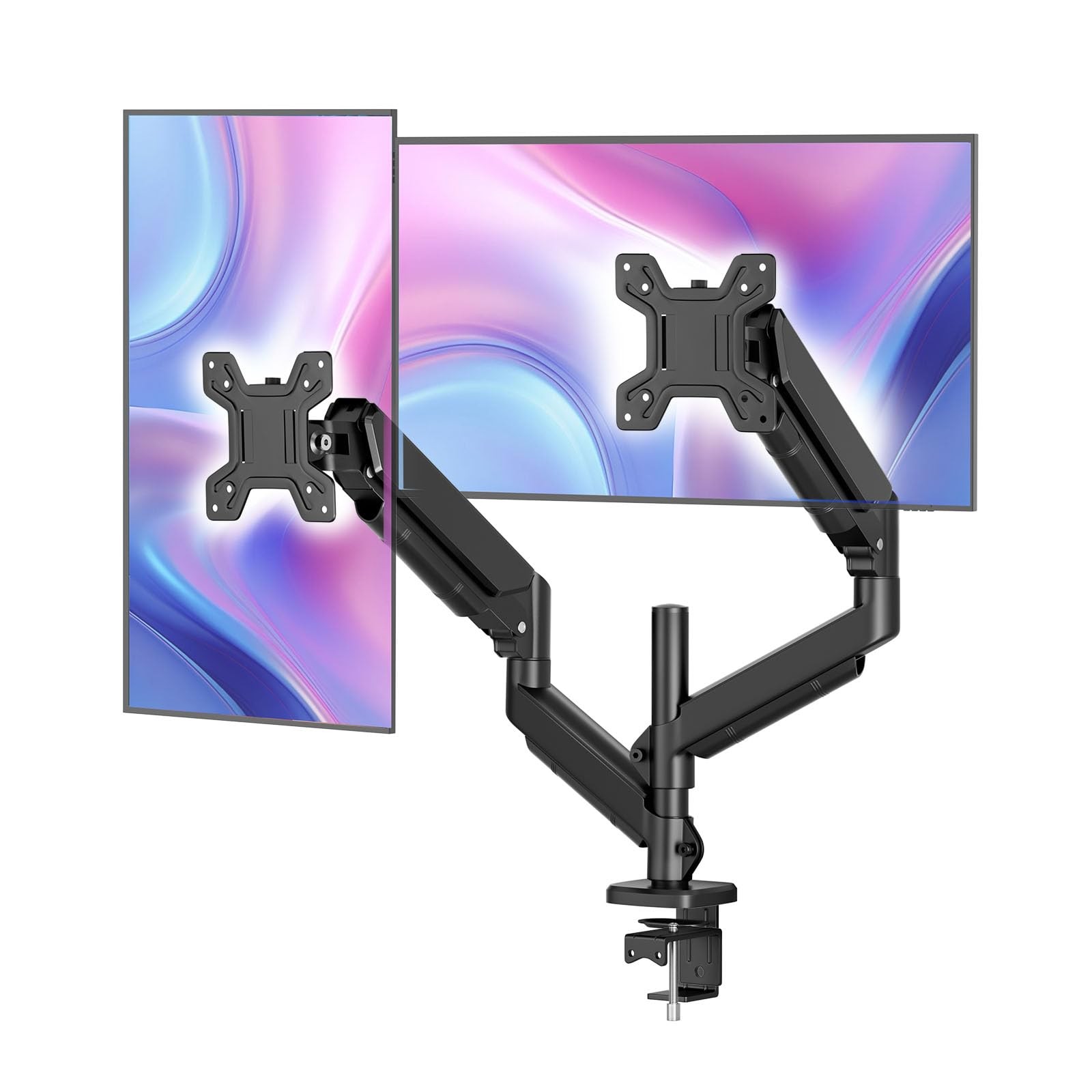 Dual Monitor Stand Adjustable Mount Fits 1727 Inch Holds 20 lbs Desk Black