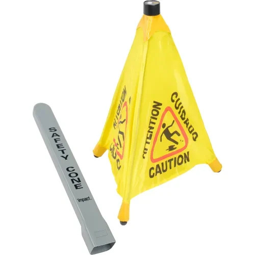 Impact Pop Up Safety Cone 20" Yellow/Black Multi-Lingual with Hang Tube