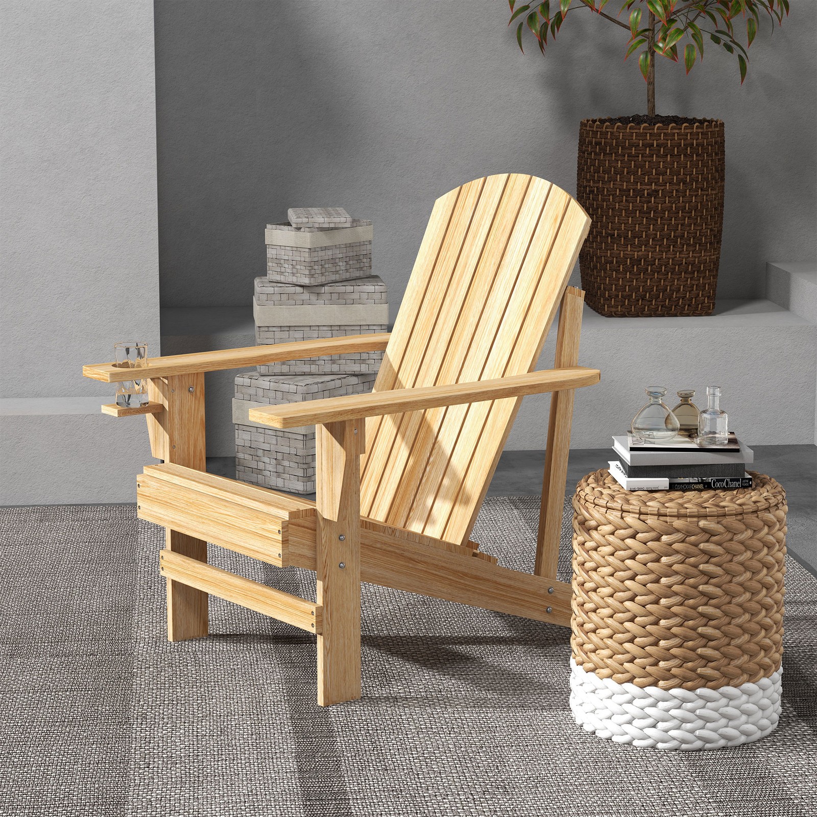 Wood Adirondack Chair, Wooden Outdoor & Patio Seating for Fire Pit, Natural
