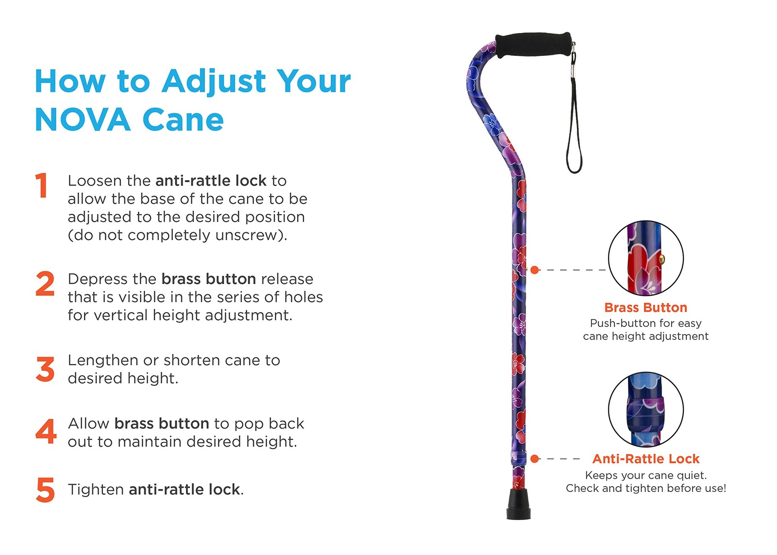 NOVA Heavy Duty Adjustable Walking Cane Purple 500 lb Capacity Lightweight