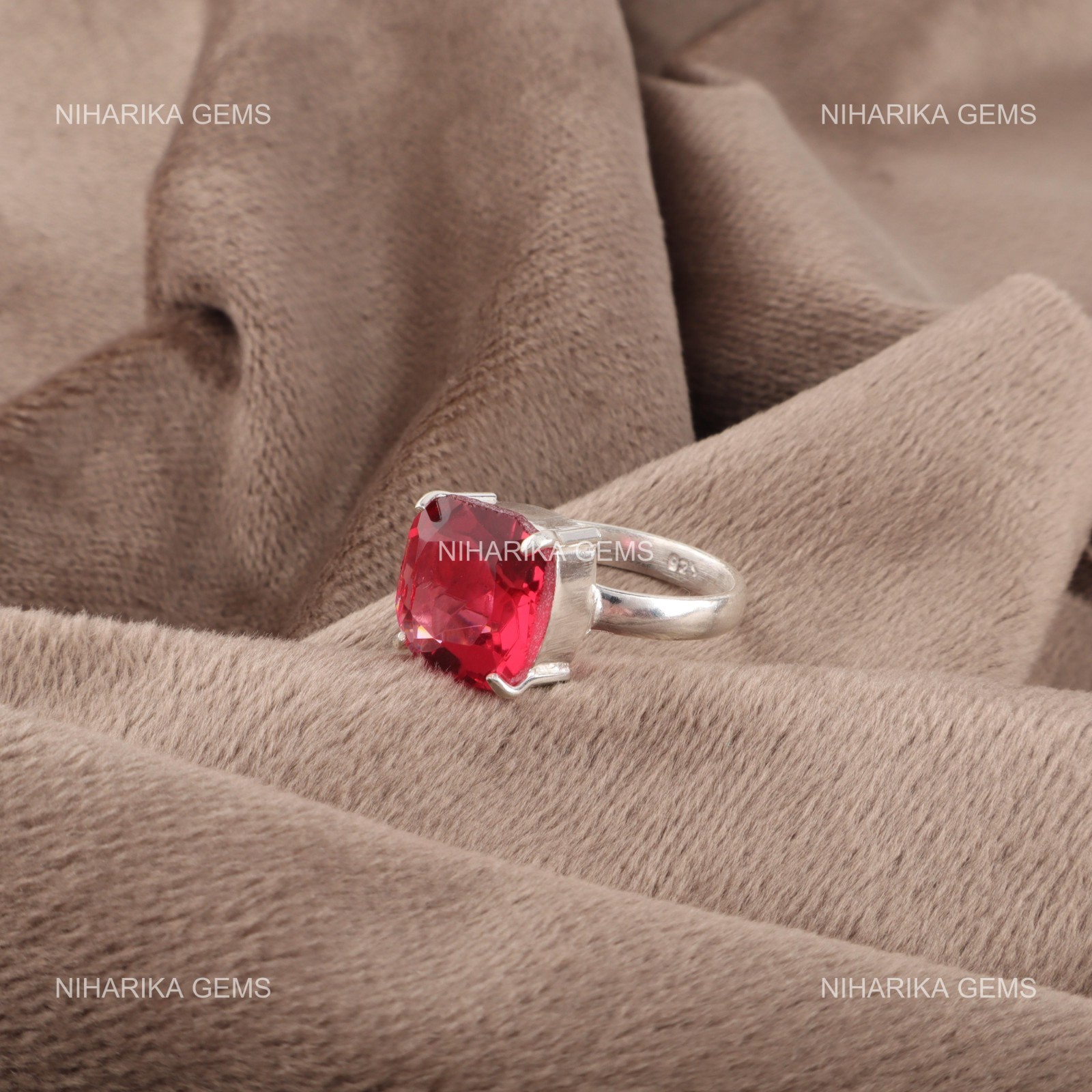 Cushion Natural Pink Tourmaline 925 Sterling Silver Mother Solitaire Trendy Ring
