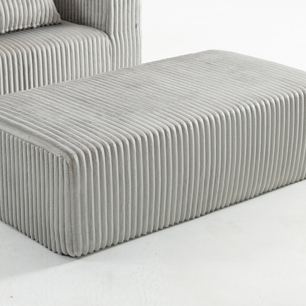 Modular Oversized Corduroy Floor Couch with Ottoman, All-Foam Deep-Seat