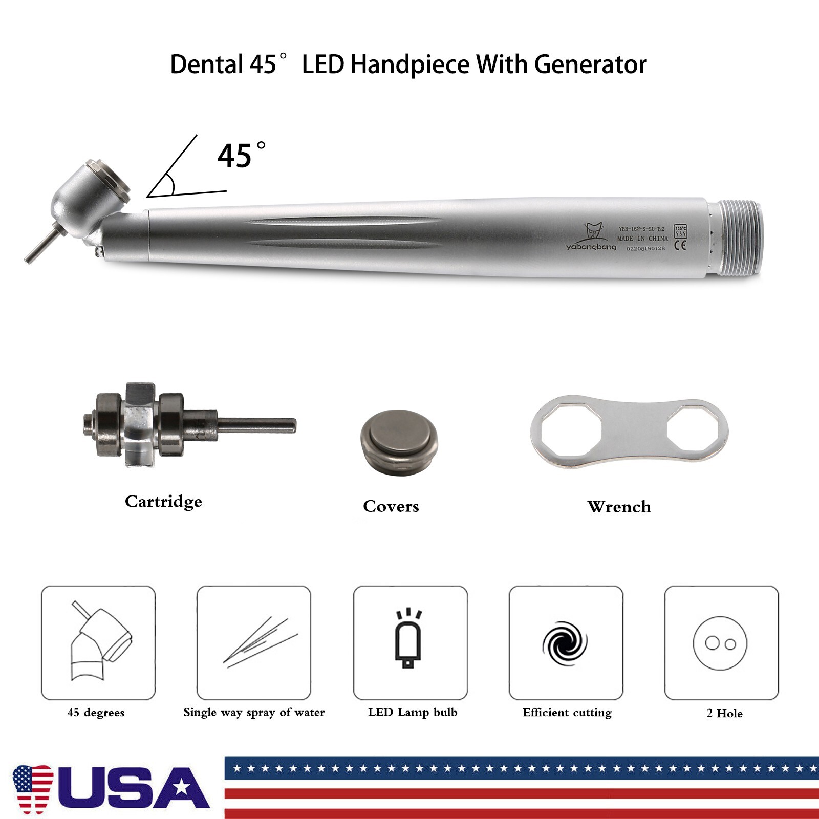 NSK Style Dental LED 45° Degree Surgical High Speed Handpiece Push Button 2 Hole