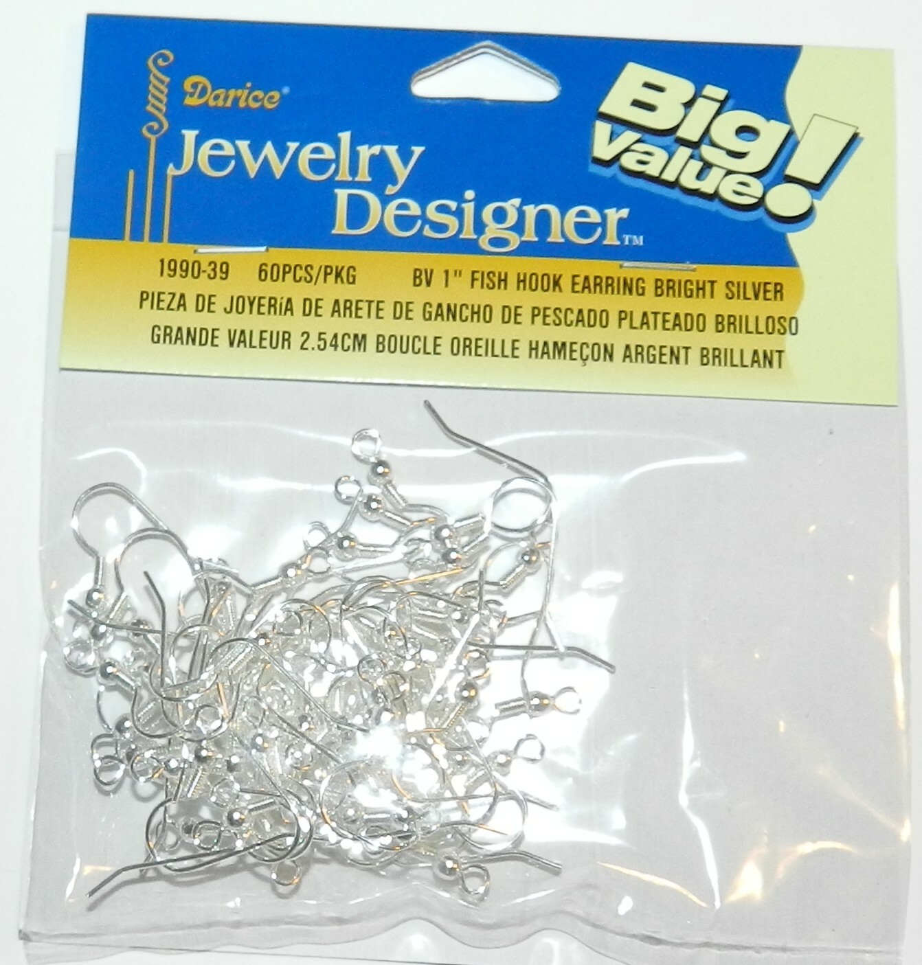M786 Silver Ball & Coil 1" Fishhook Wire Brass Earring Component 60pc
