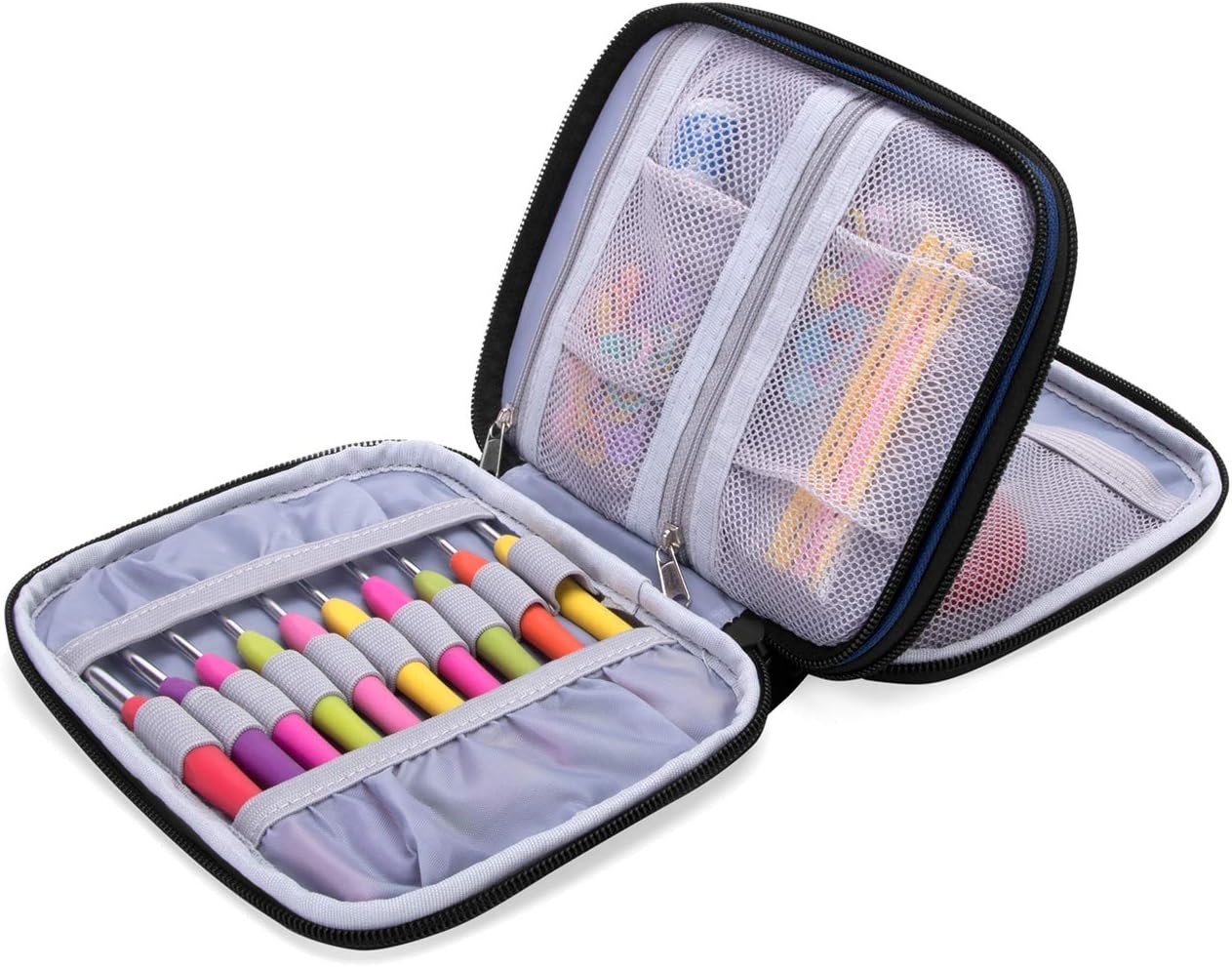 Lightweight Blue Dots Crochet Case - Organized Storage for Needles & Accessories