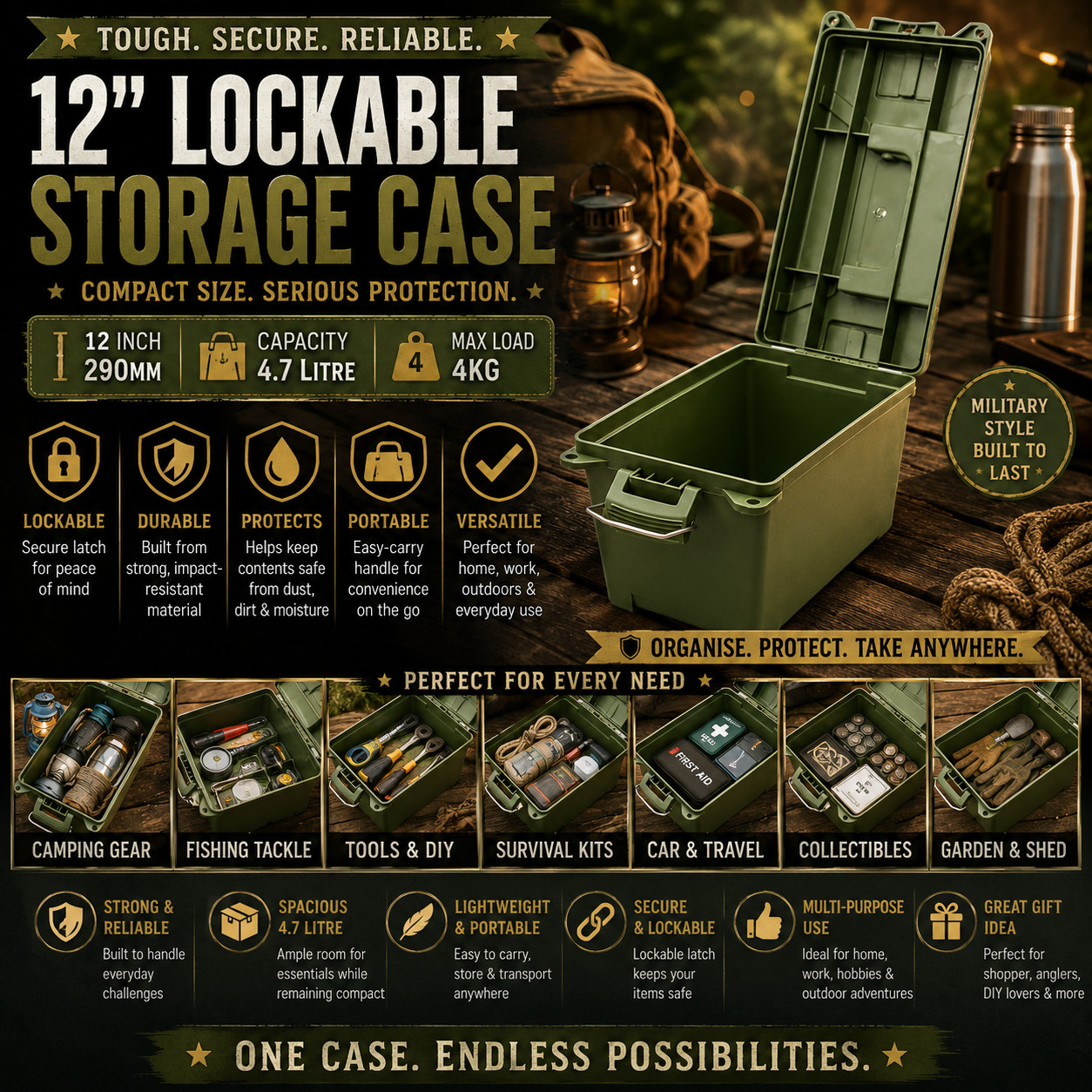AMMO BOX / STACKABLE AMMO STORAGE BOX FIELD BOX TOOL BOX RUGGED PLASTIC