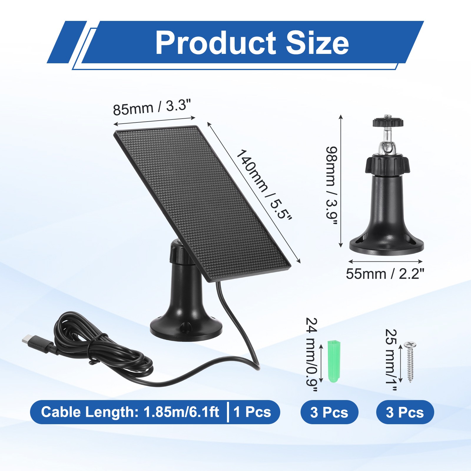 Solar Panel 2W 6V USB Solar Panel Charger with 360 Wall Mount Black