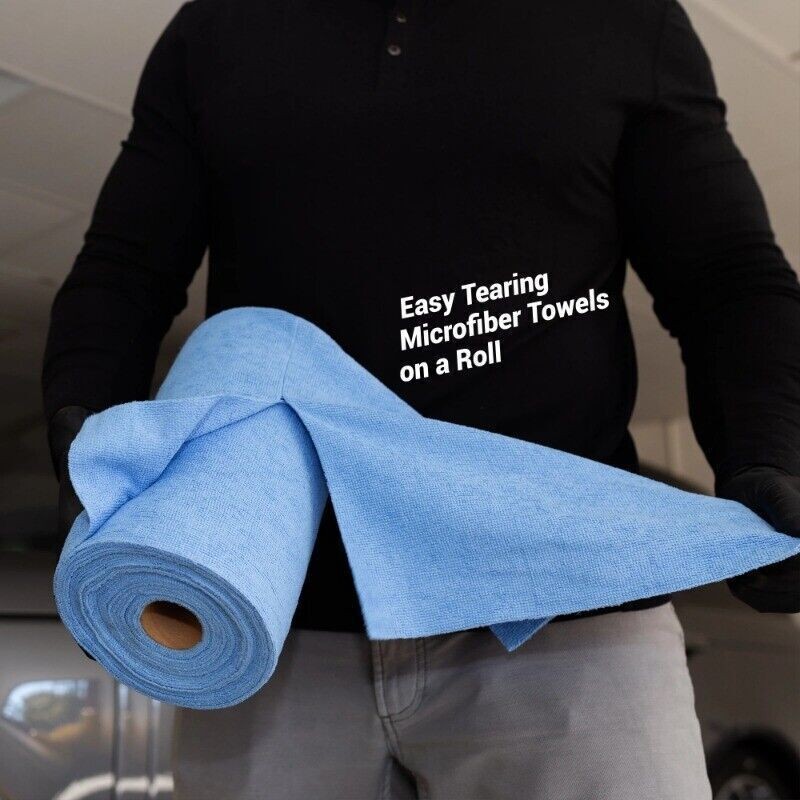 Commercial Grade Multi-Purpose Microfiber Towel Roll 100 Pack for Auto Home Blue