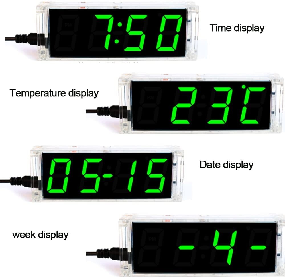 4-Digit Digital Green LED Electronic Alarm Clock DIY Kit Soldering Practice