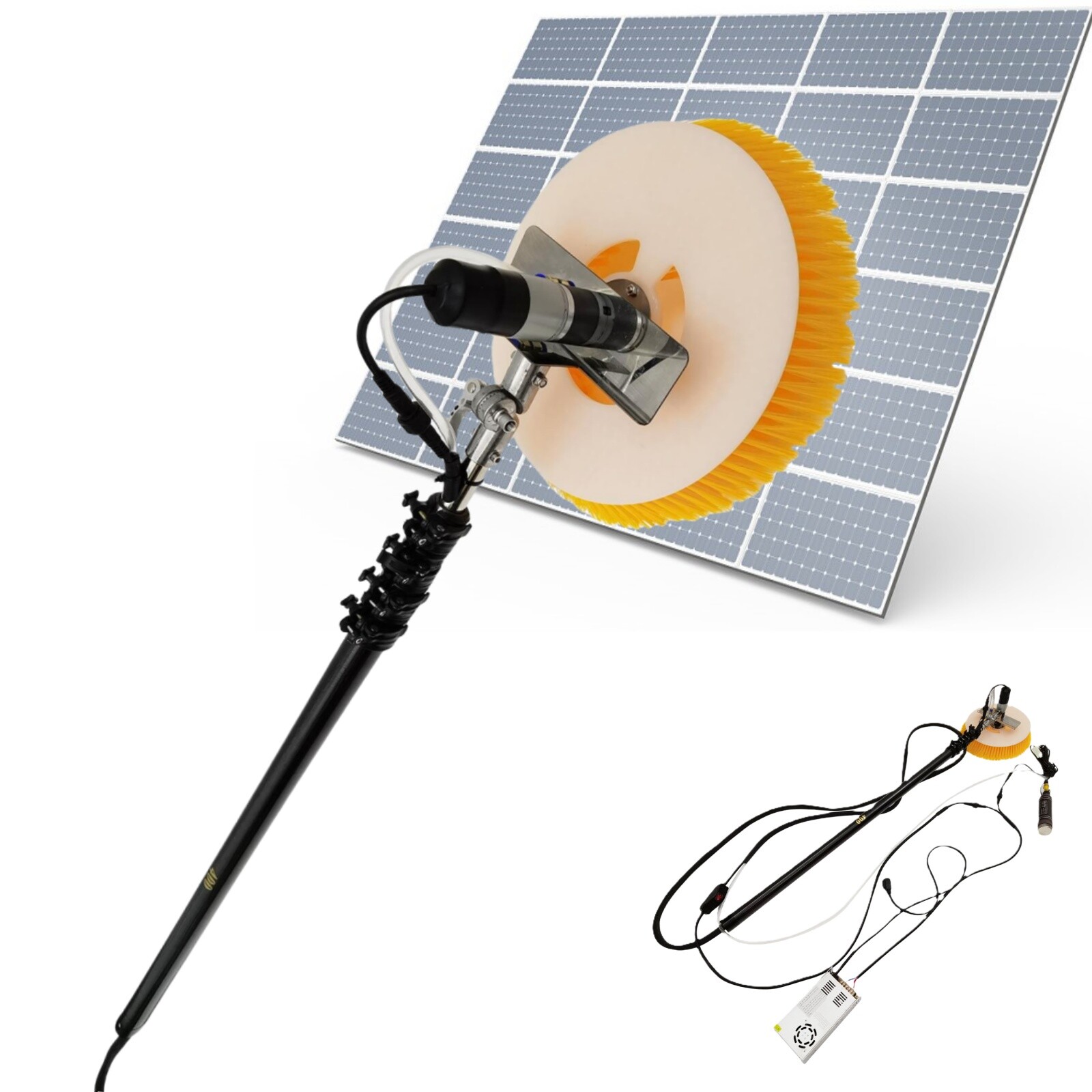 110V 19.7FT Solar Panel Cleaning Brush 13.4" Telescopic Water Fed Pole Brush