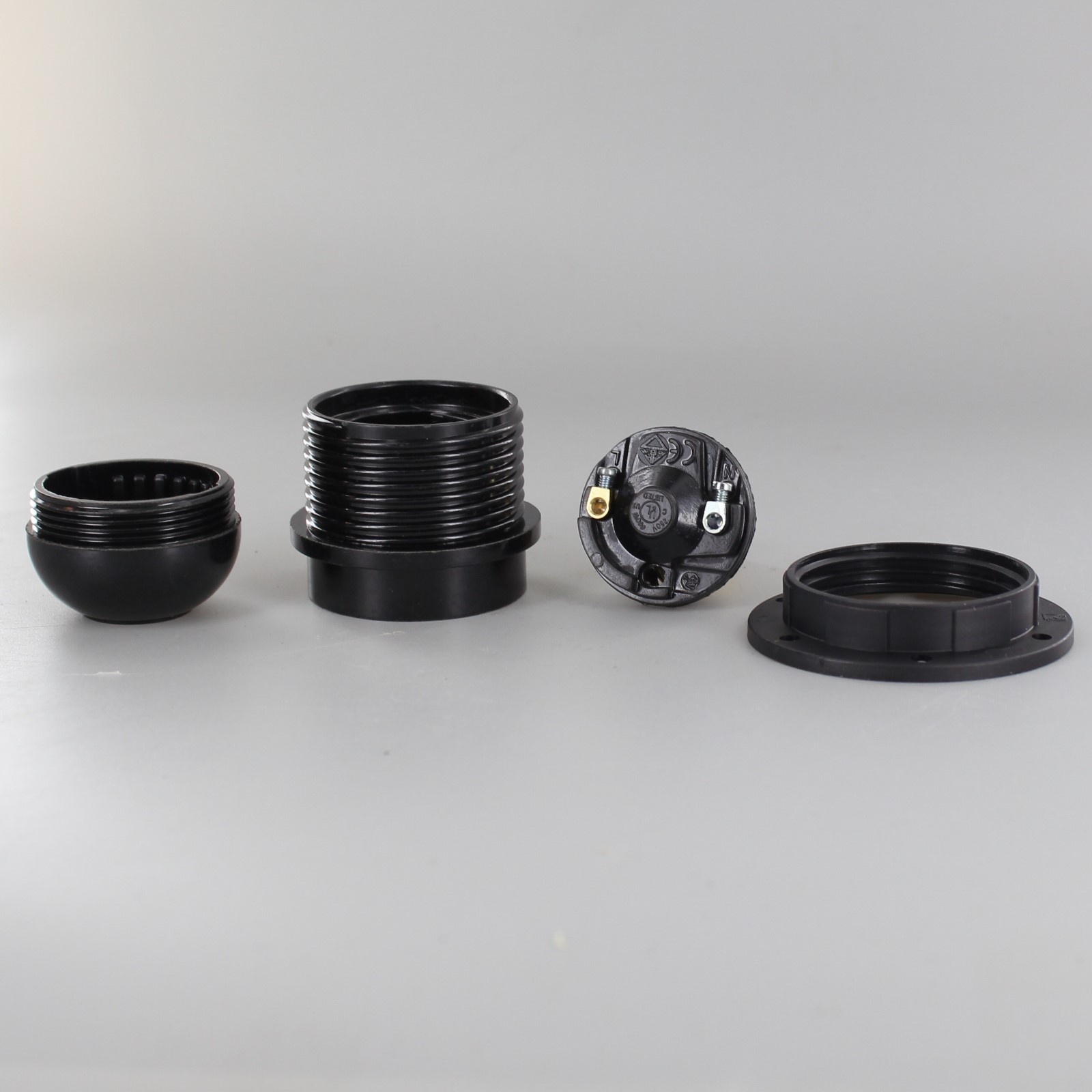 BLACK PHENOLIC HALF THREADED STANDARD LAMP SOCKET WITH RING E-27 NEW 7350G