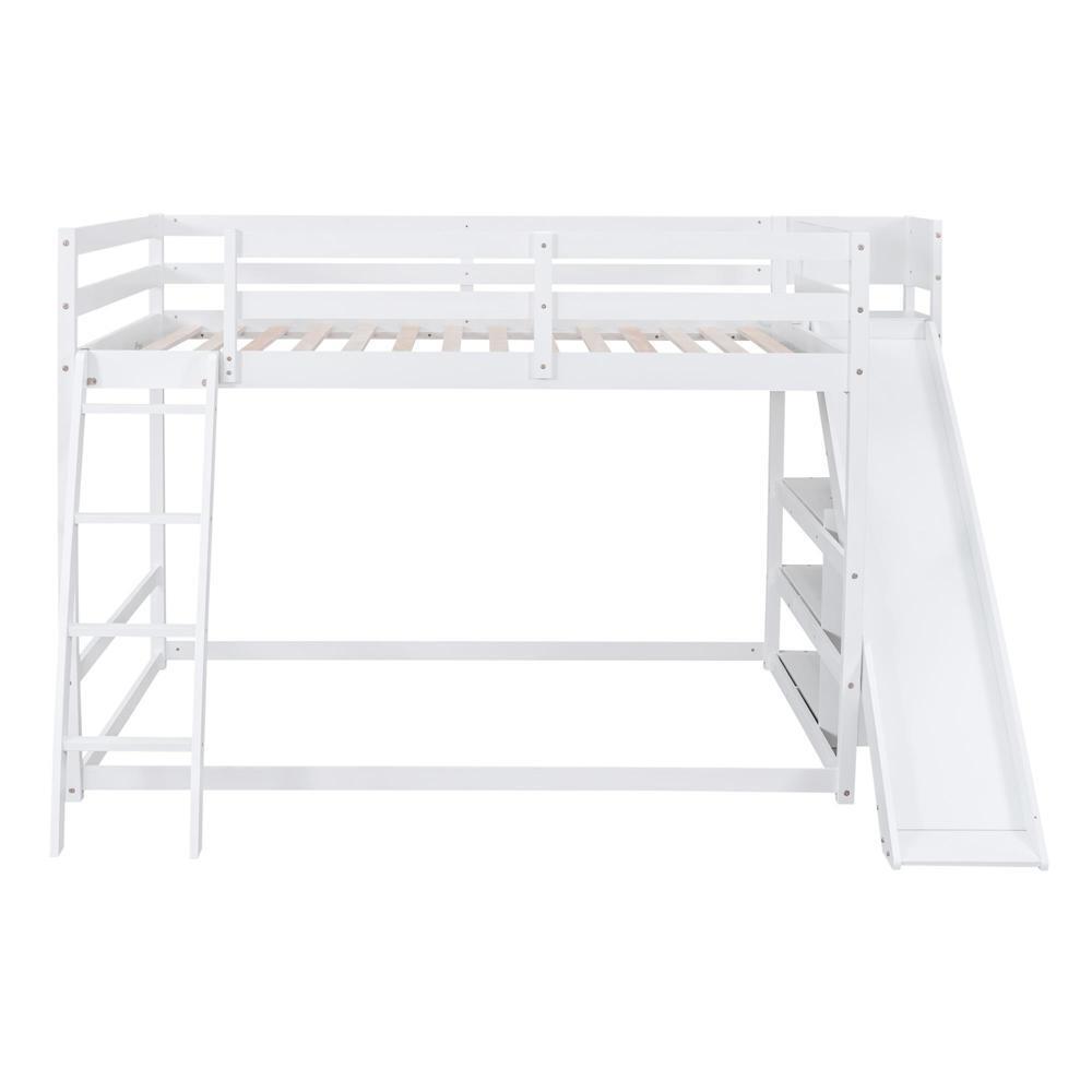 New Practical Modern Full over Full Bunk Bed with Ladder Slide and Shelves