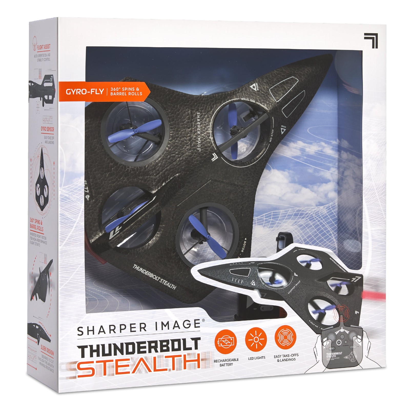 Sharper Image® Thunderbolt Stealth Drone, USB-C Rechargeable, Flight Assist