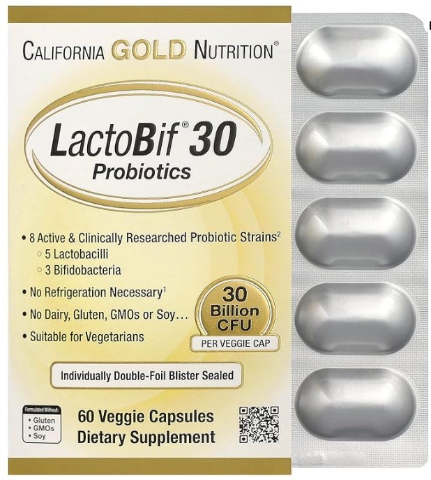 California Gold Nutrition LactoBif Probiotics 30 Billion CFU 60 Veggie Capsules