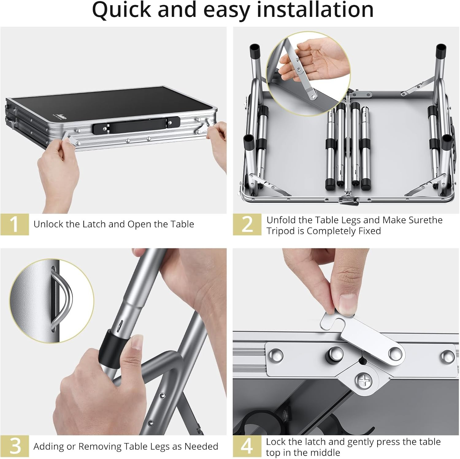 Folding Camping Table, Aluminum 24" X 16" Adjustable Height Small Folding Table