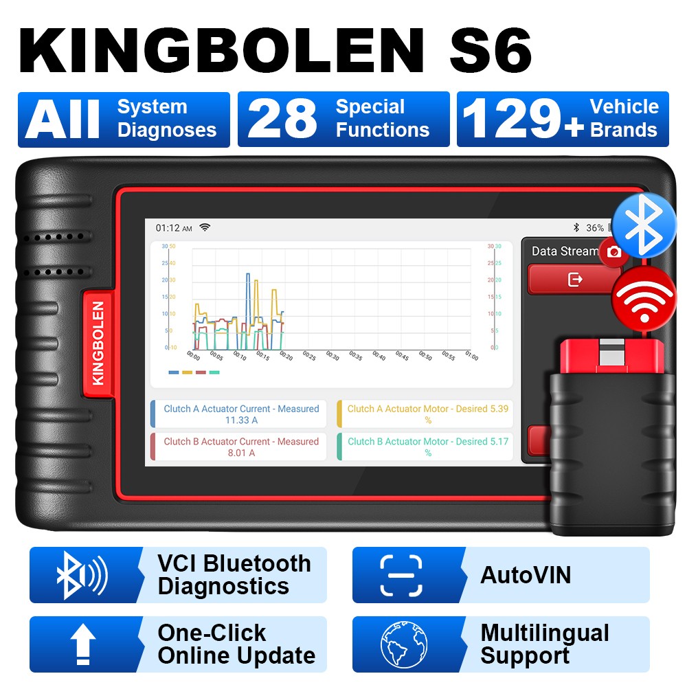 KINGBOLEN S6 Car Diagnostic Tool OBD2 Scanner ALL System Bluetooth- Free Update