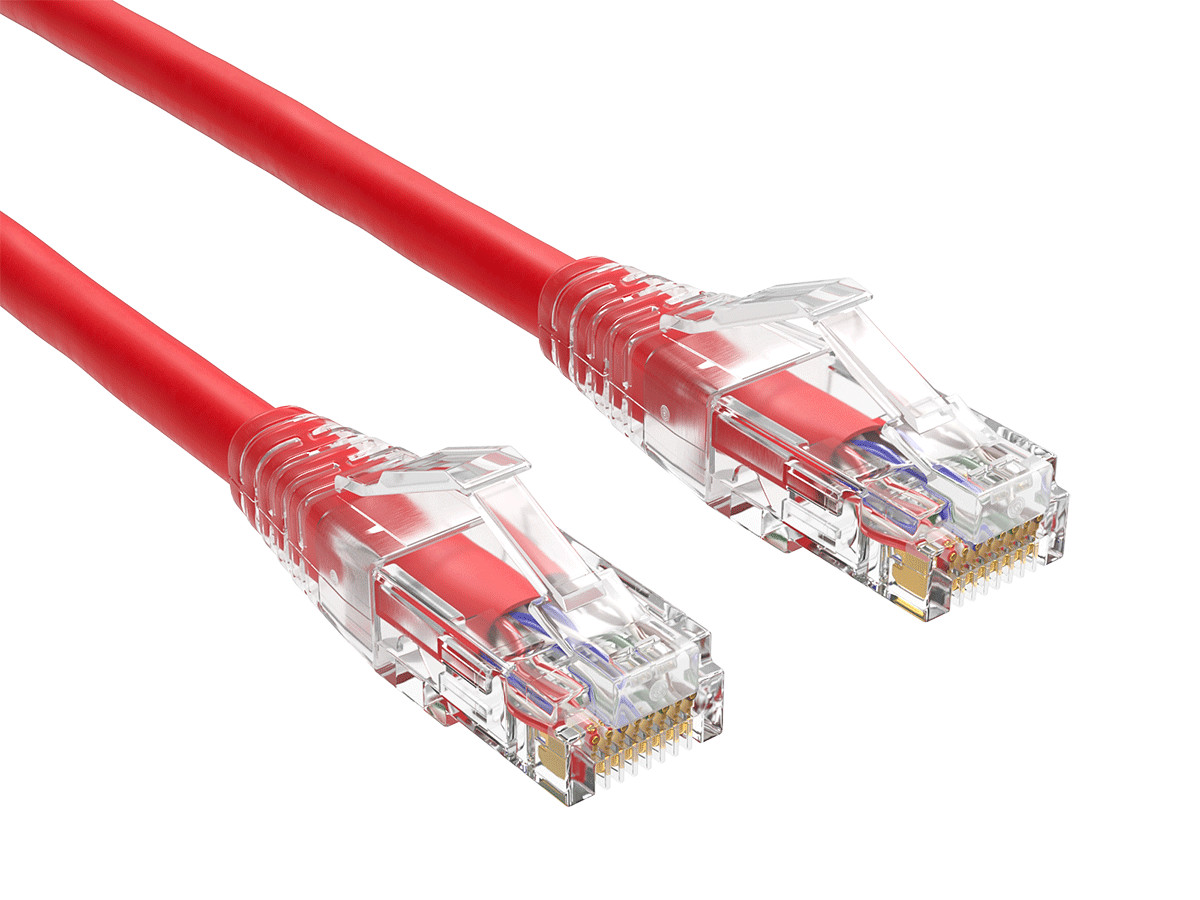 10ft Cat6 Ethernet Patch Cable with Clear Boot, UTP, Pure Bare Copper, Red