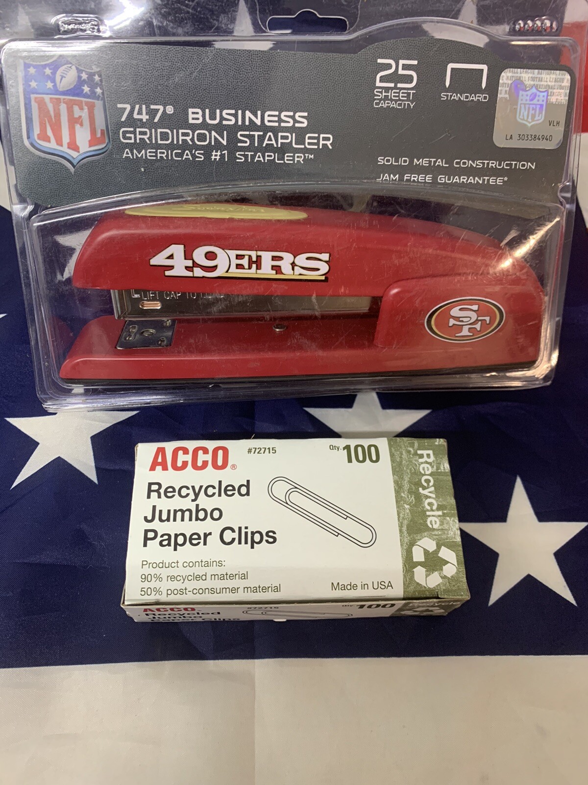 NFL San Francisco 49ERS Swingline 747 Business Stapler & 100 Jumbo Paper Clips