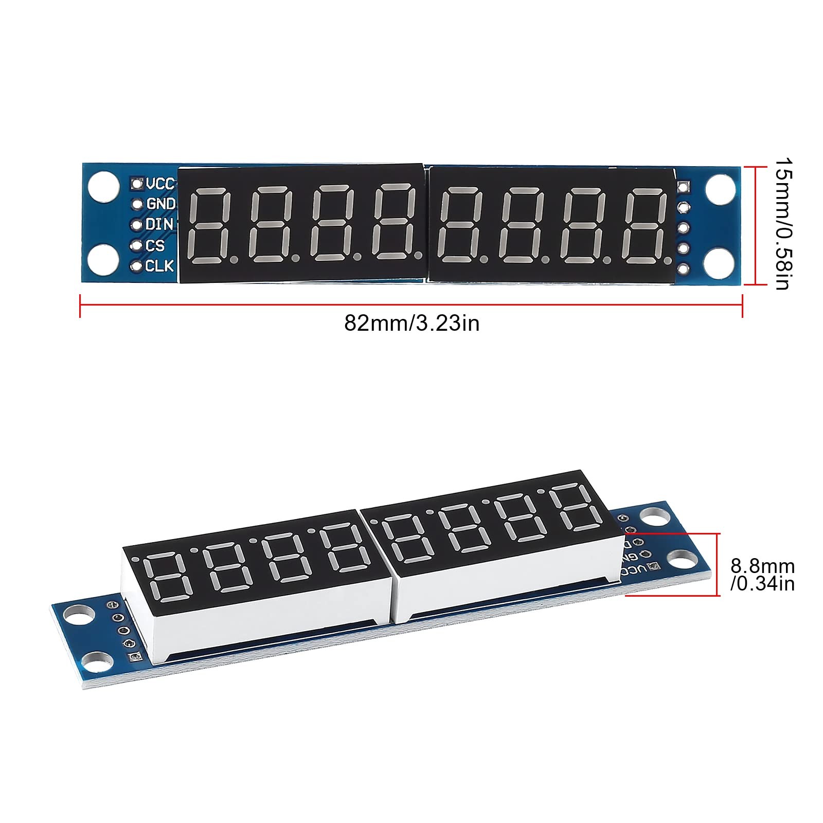 6 PCS 8-Digit 7 Segment MAX7219 Digital Module, LED Display, MCU, AVR, STM32
