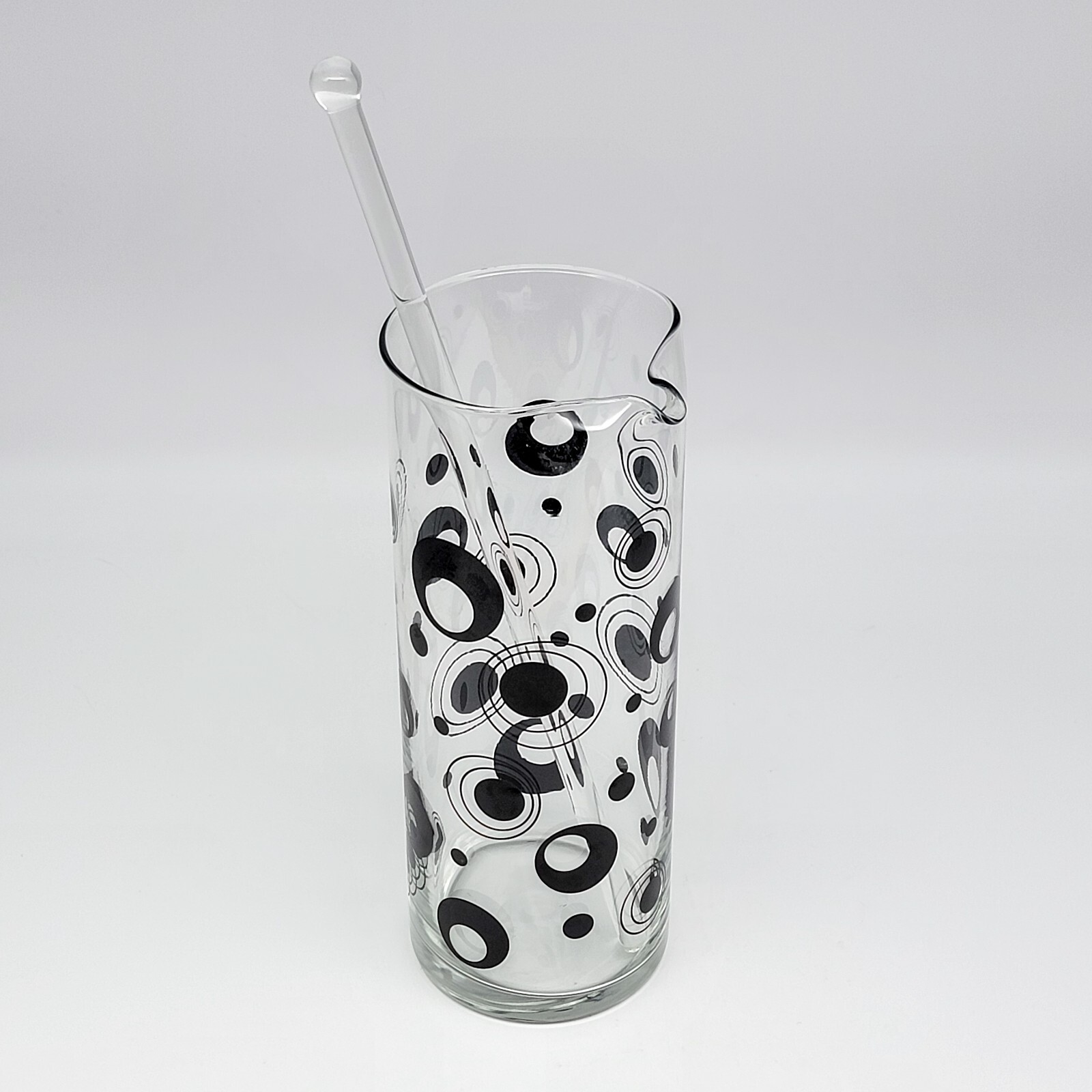 MCM Martini Mixing Glass Pitcher Stir Rod Black Circle Spheres Spots Barware