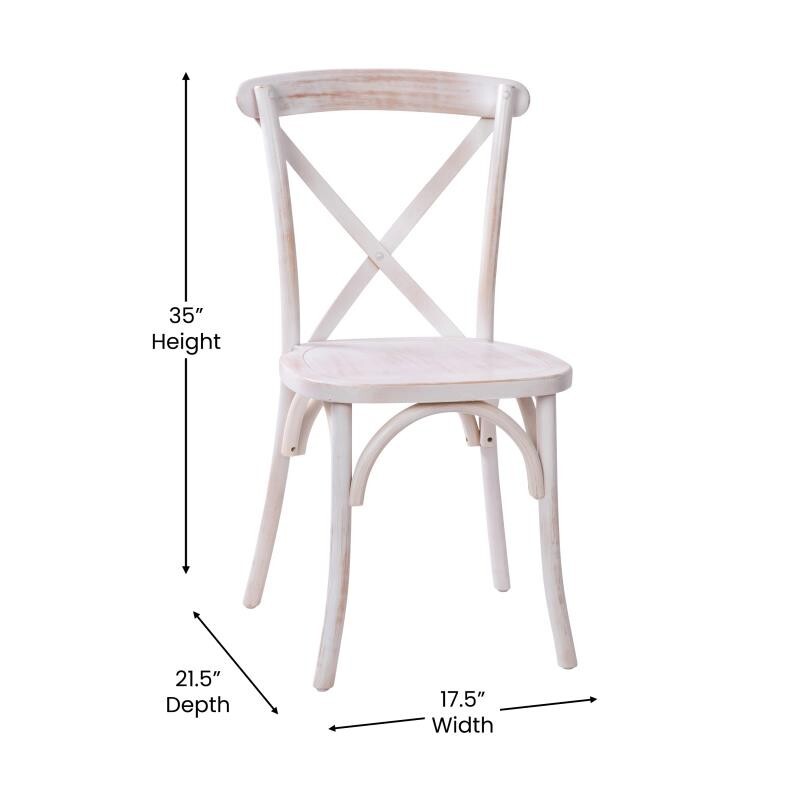 10 PACK Cross Back Lime Wash Wood Restaurant Dining Chair - FREE SEAT CUSHIONS