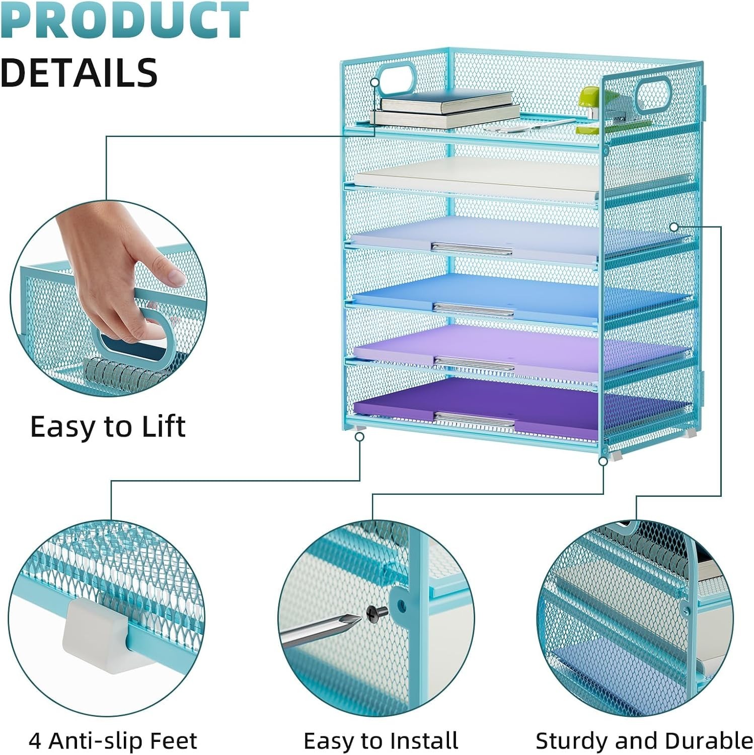 Stylish Blue Mesh Paper Organizer - 2 Pack