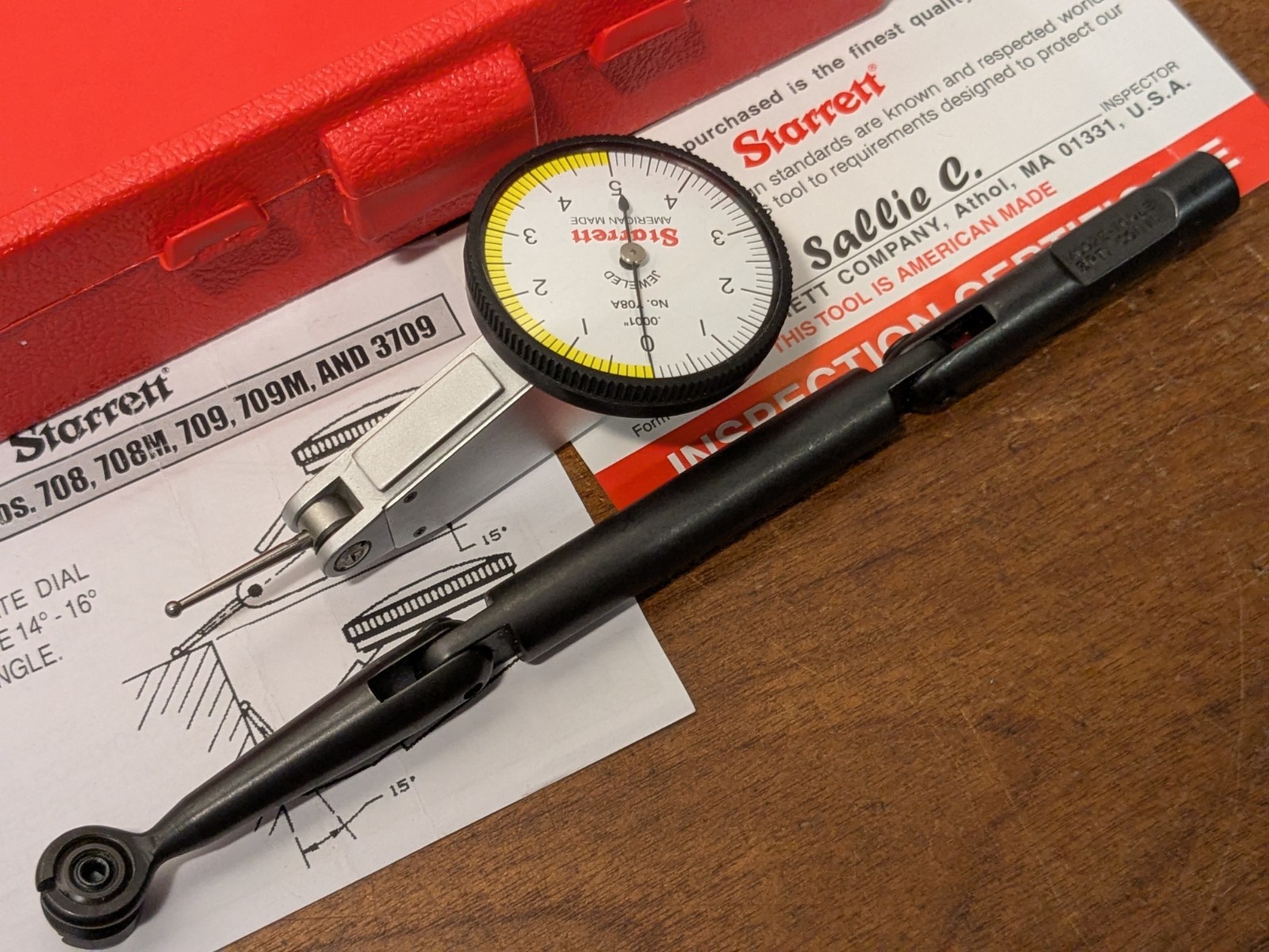 STARRETT .0001 Inch DIAL INDICATOR plus MOORE TOOLS DOG LEG INDICATOR HOLDER