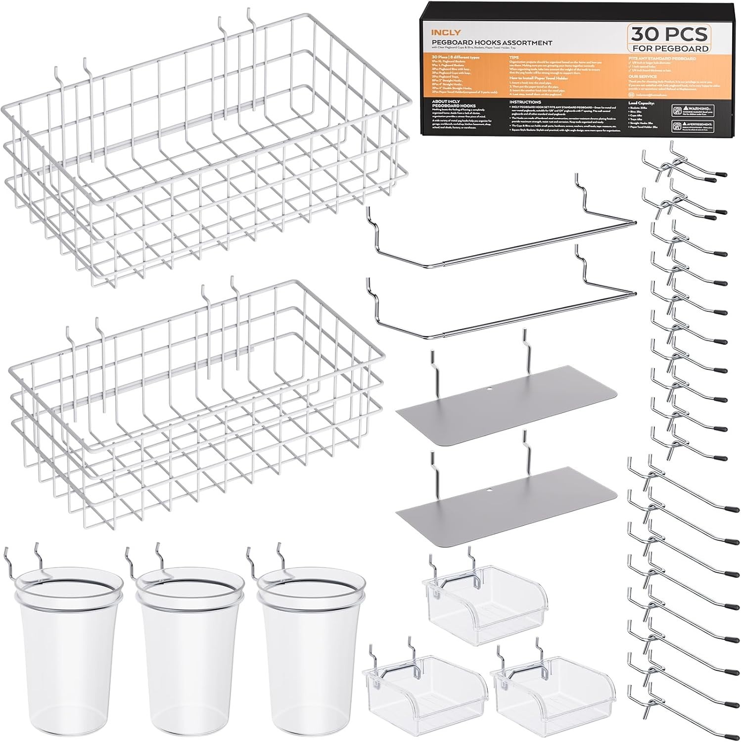 Durable 30-Piece Pegboard Accessory Set - Perfect for Garage and Craft Room