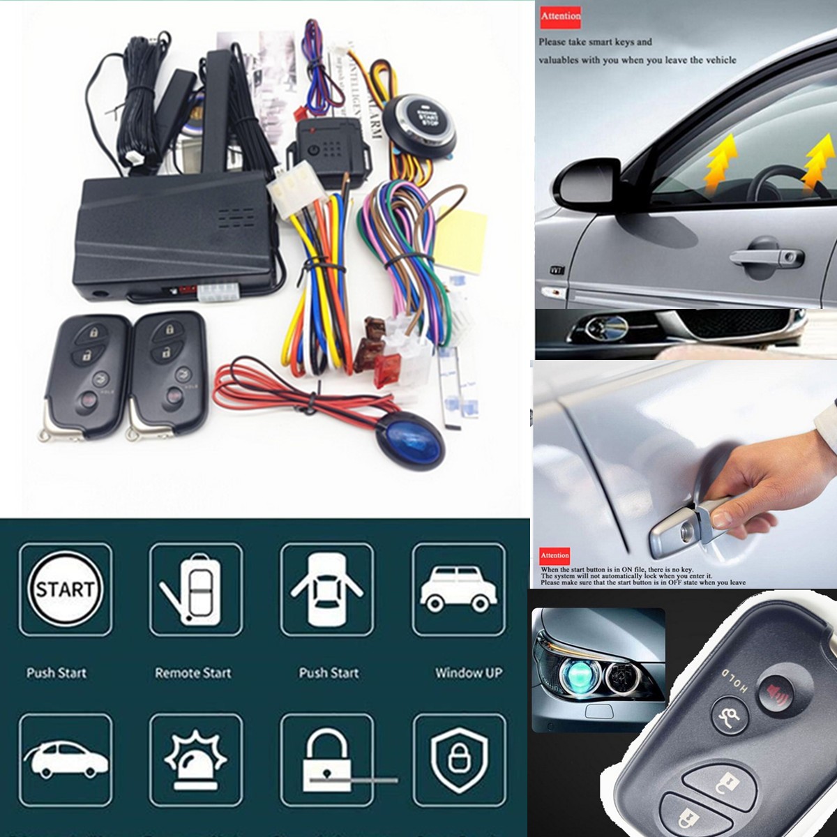 Car Engine Alarm System Remote Security PKE Keyless Entry One-Button Start 12V