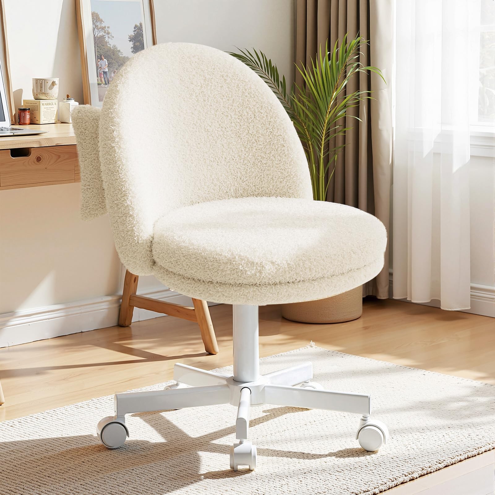 Velvet Tall Office Chair with Wheels Vanity Chairs with Back, Versatile Heigh...
