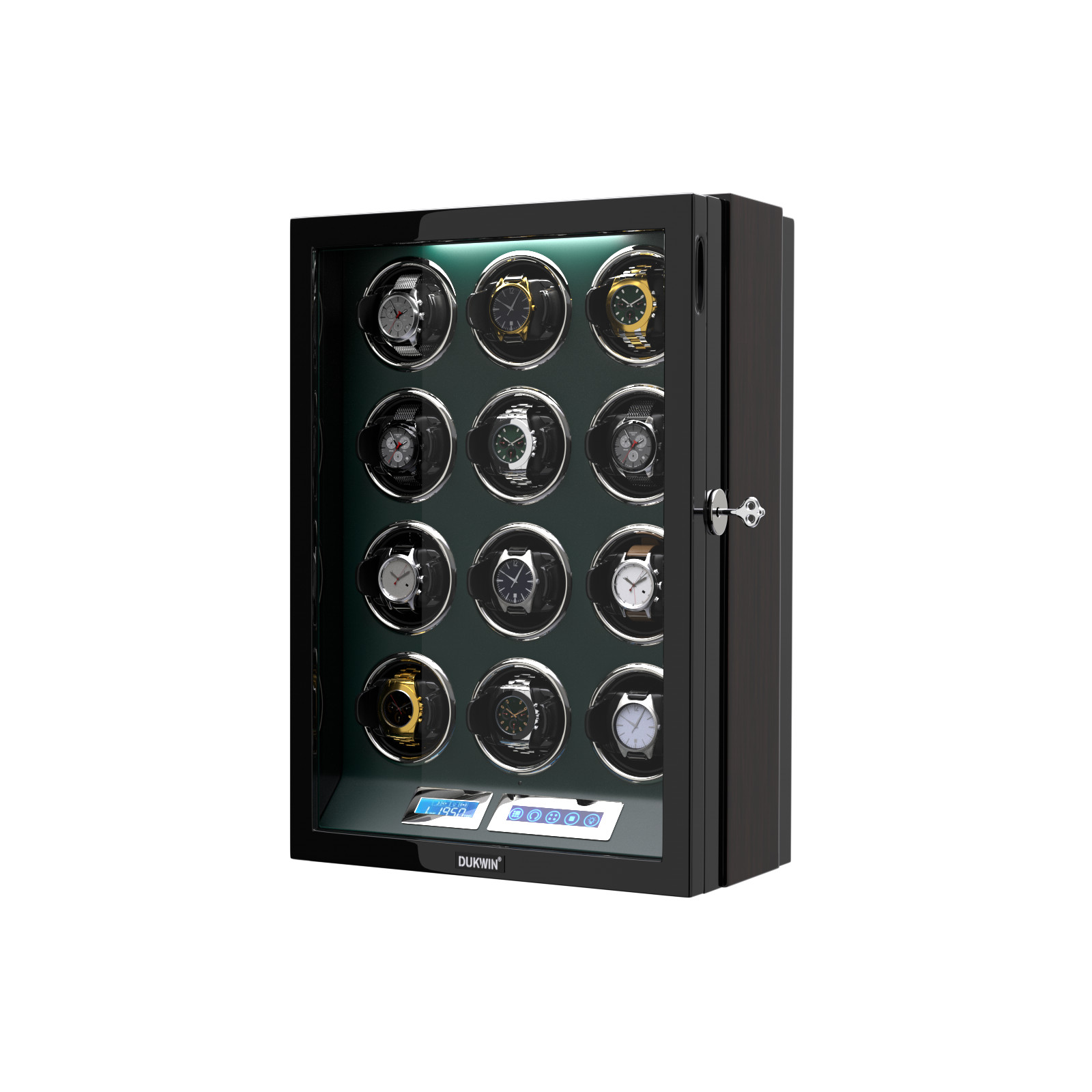 Automatic 12 Watch Winder Rotating Display Case Box LCD Touch Screen Display LED