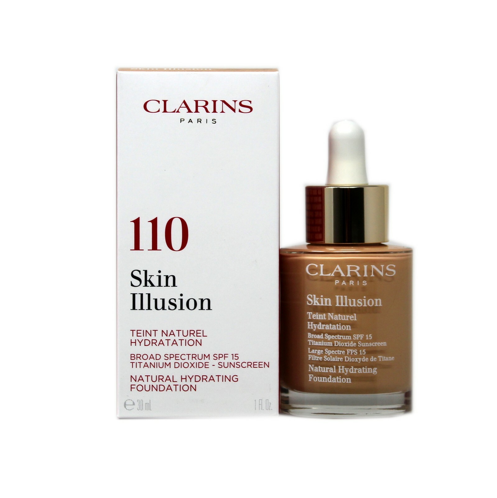 CLARINS SKIN ILLUSION SPF 15 NATURAL HYDRATING FOUNDATION 30 ML/1 OZ. #110-HONEY