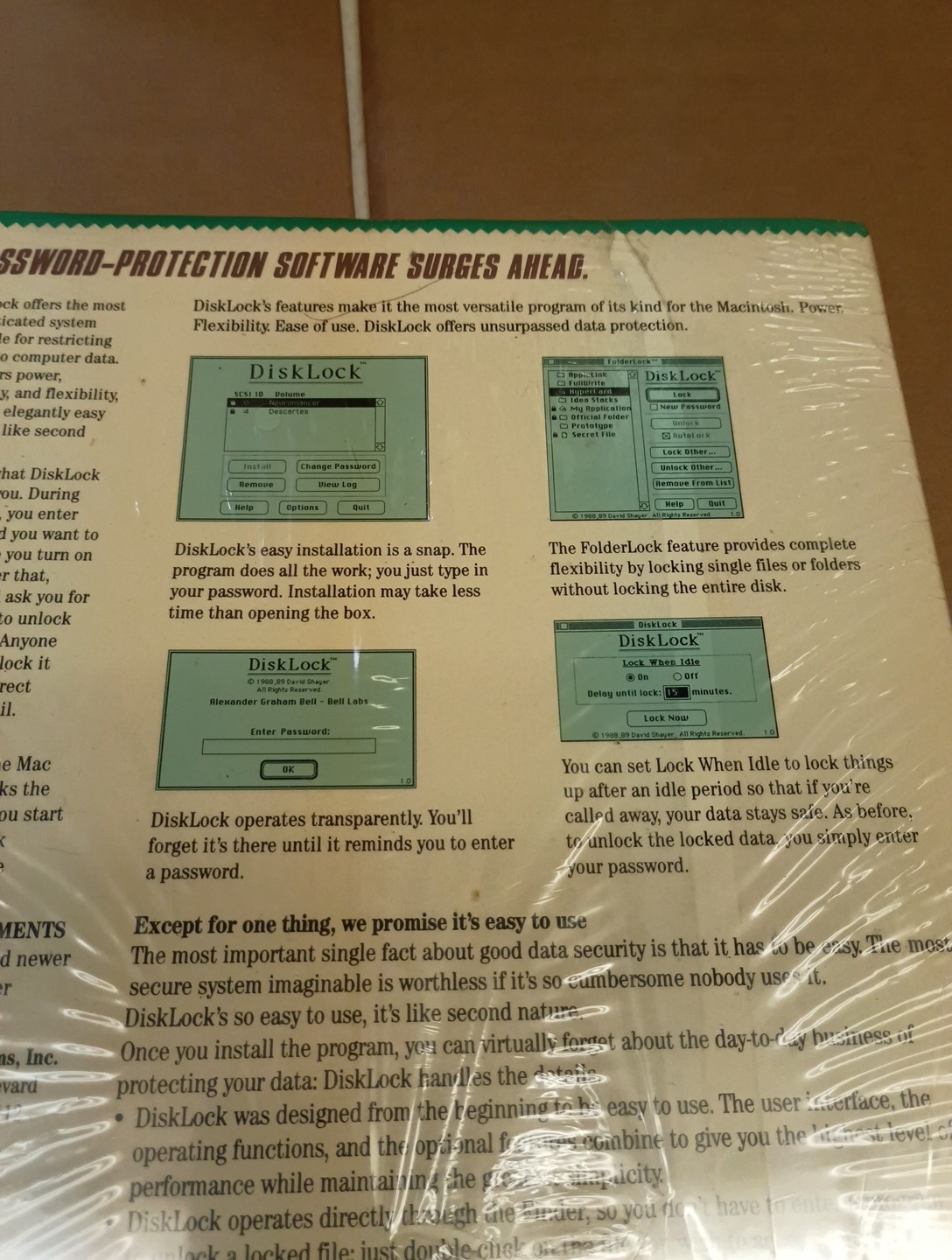 Vintage Disklock Password Protection Software Macintosh 1991