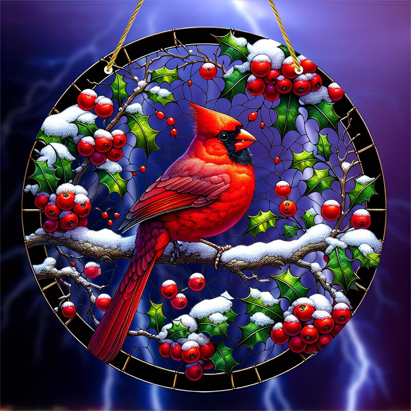 New Year Winter Cardinal Red Bird Snow Suncatcher - Window Wall Decoration