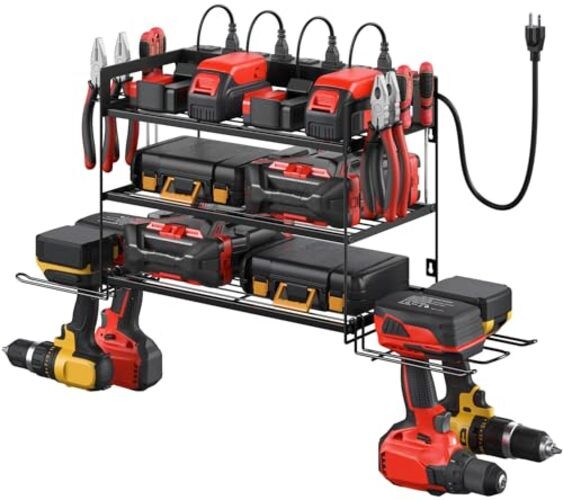 Garage Tools Storage with Charging Station. Power Tool Battery Small 3 Layer