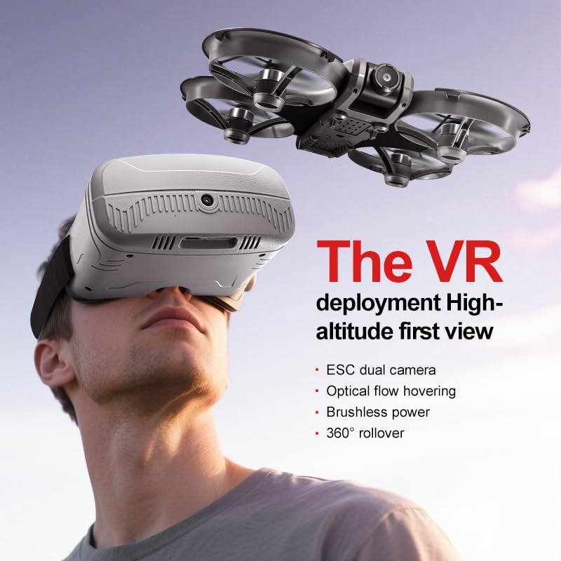 VR FPV Hobby Drone with Goggles, Optical Flow Positioning, Dual Black