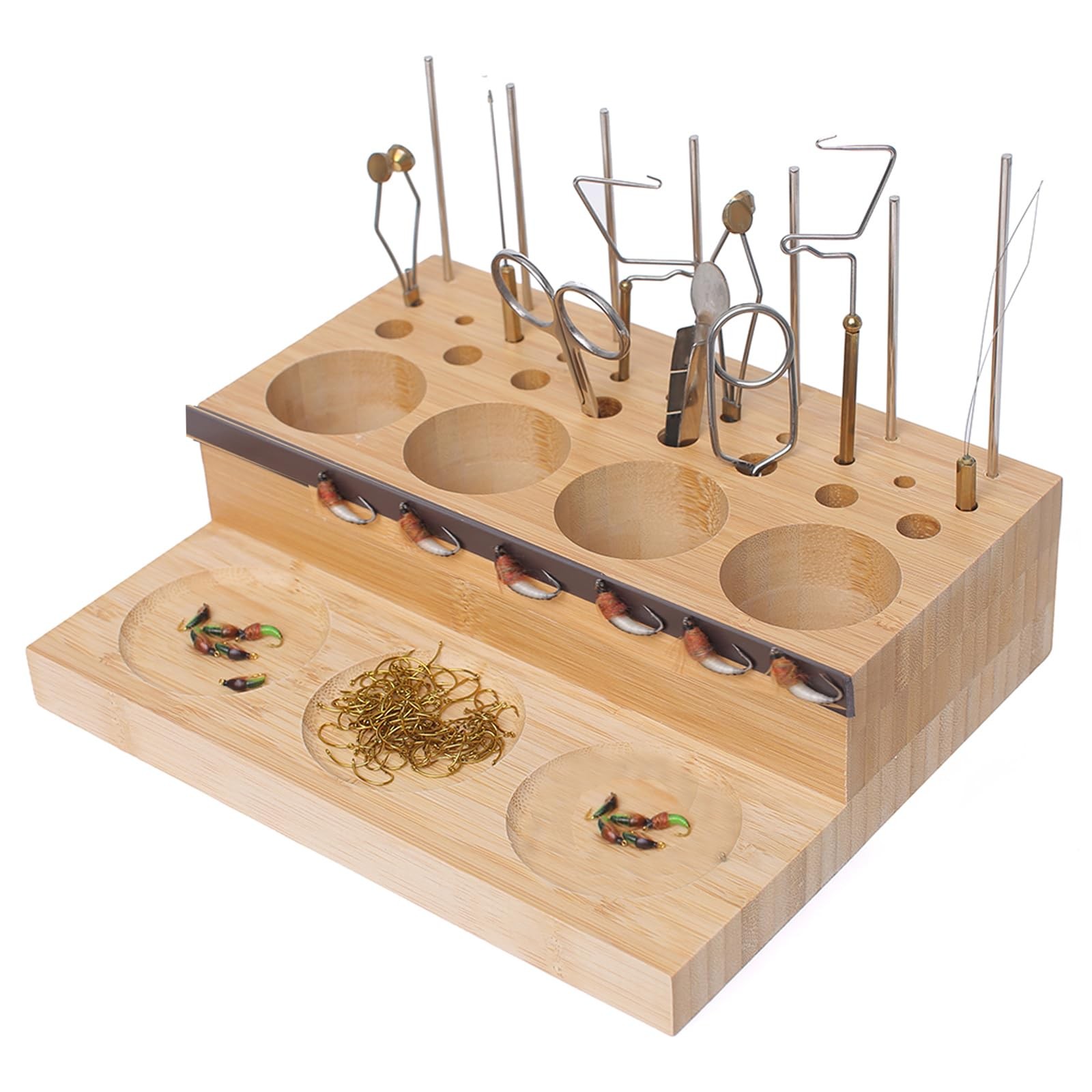 Wooden Fly Tying Tool Kit Caddy Desktop Organizer Station Materials Tray